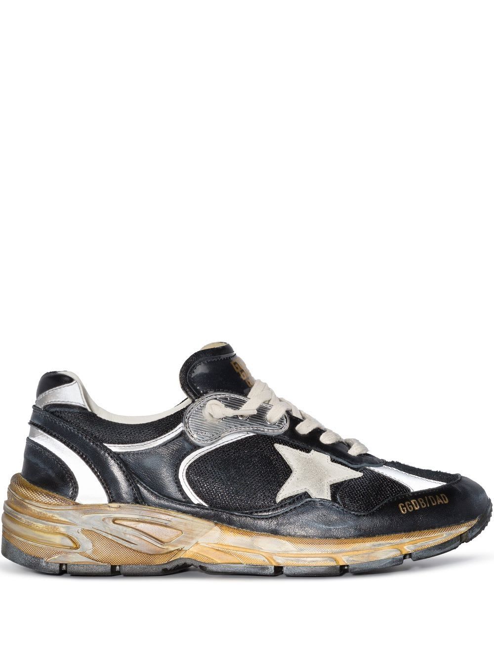 Shop Golden Goose Running Dad Net And Nappa Upper Suede Star In Black Silver Ice