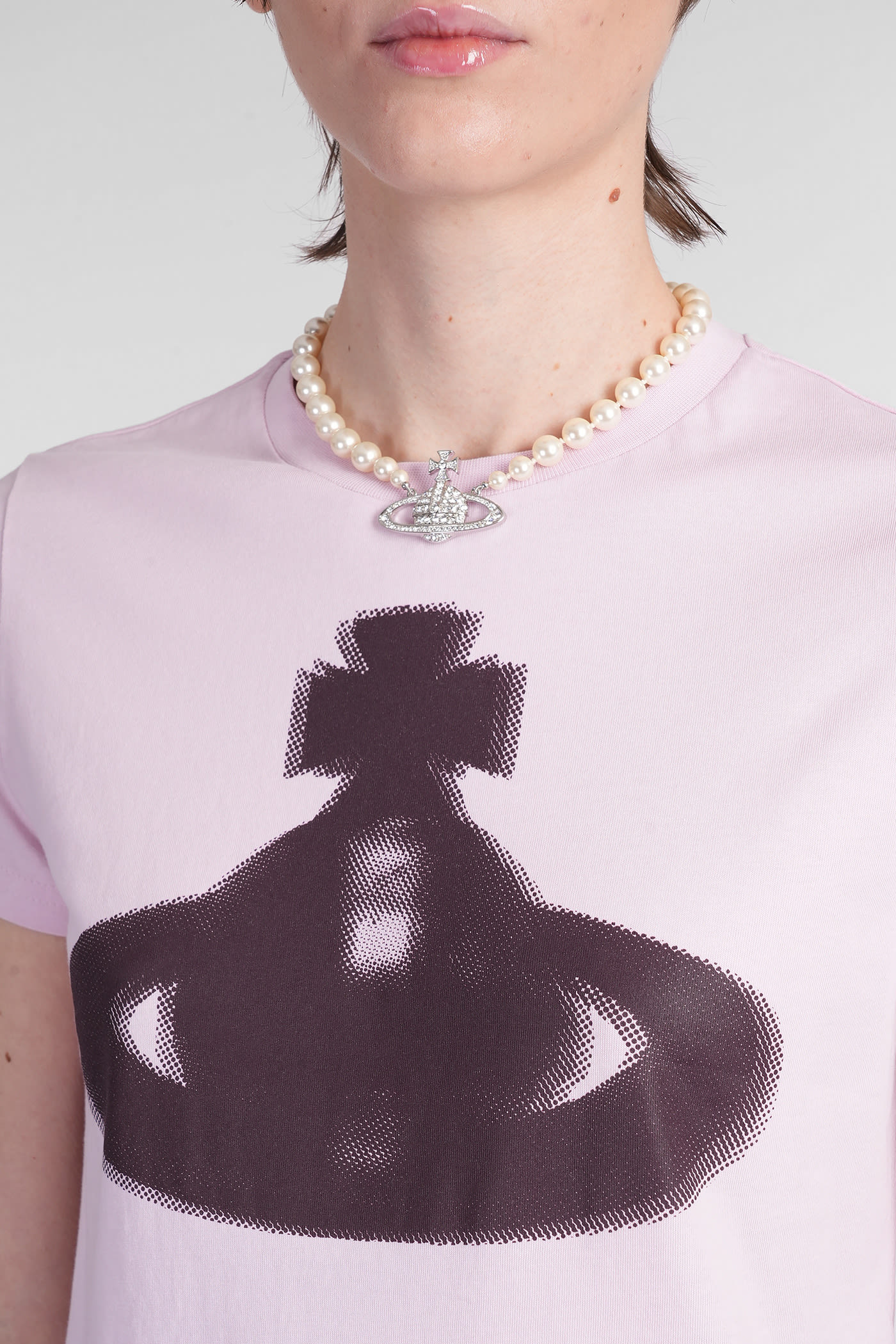 Vivienne Westwood Crew Neck Graphic Print Spray-paint Effect Top In Rose-pink