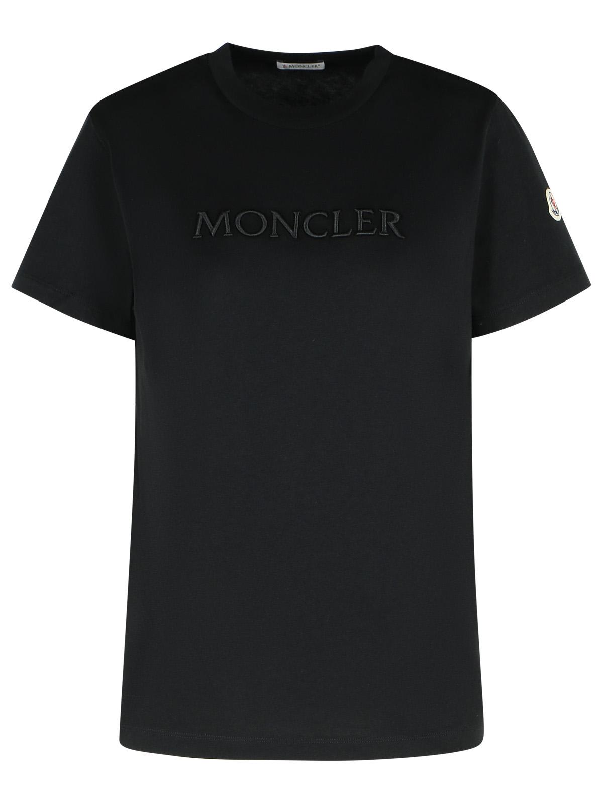 Moncler Black T-shirt With Embroidered Logo On The Front And Logo Patch On The Sleeve In Cotton Woma In Black