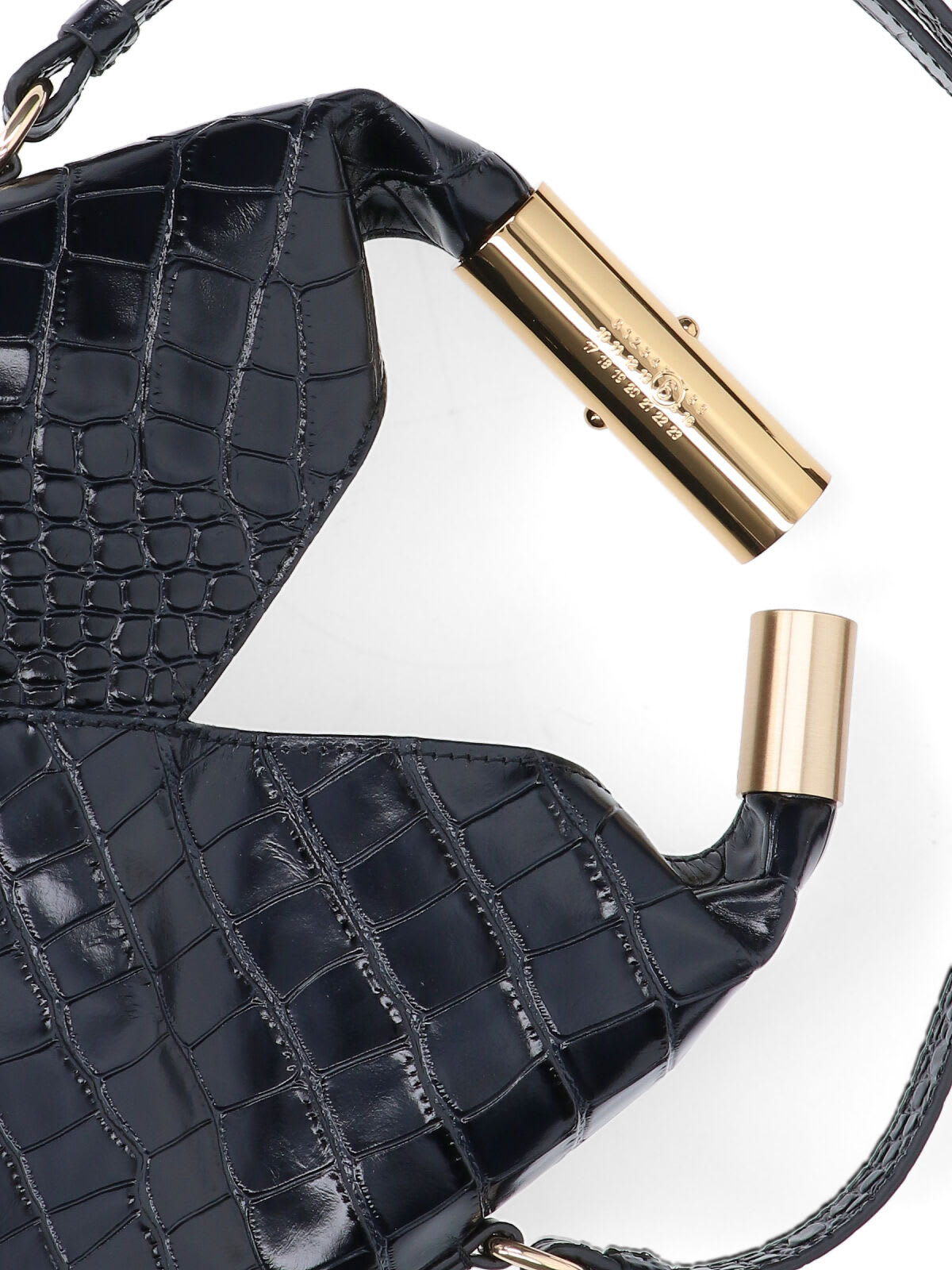 Mm6 Maison Margiela Japanese Shoulder Bag In Croc-embossed Leather In Black