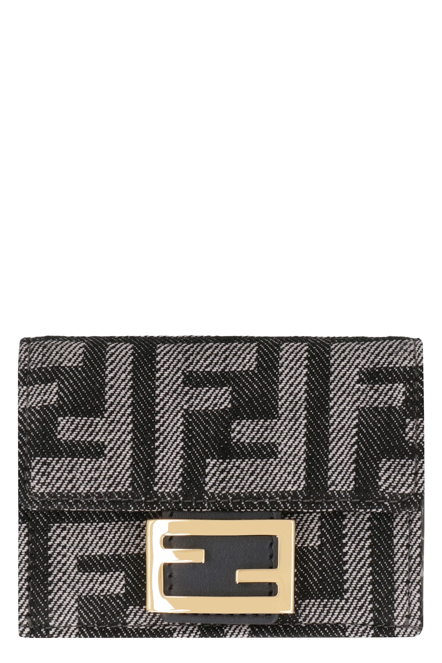 Fendi Micro Baguette Wallet In Jacquard Ff Denim Effect In Blue