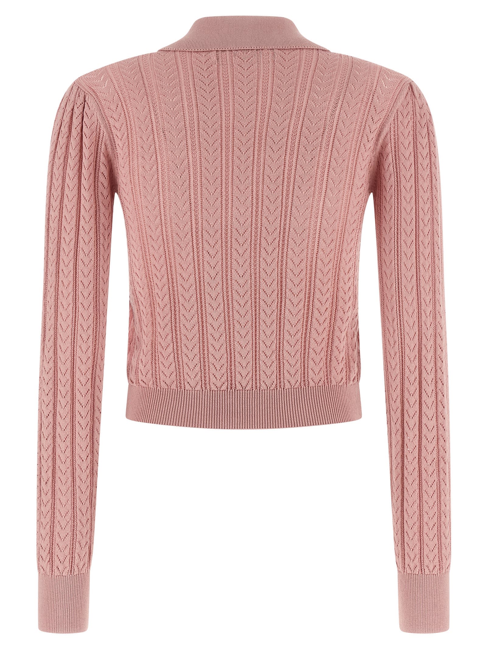 Alessandra Rich Openwork Cashmere Blend Knit Cardigan In Pink
