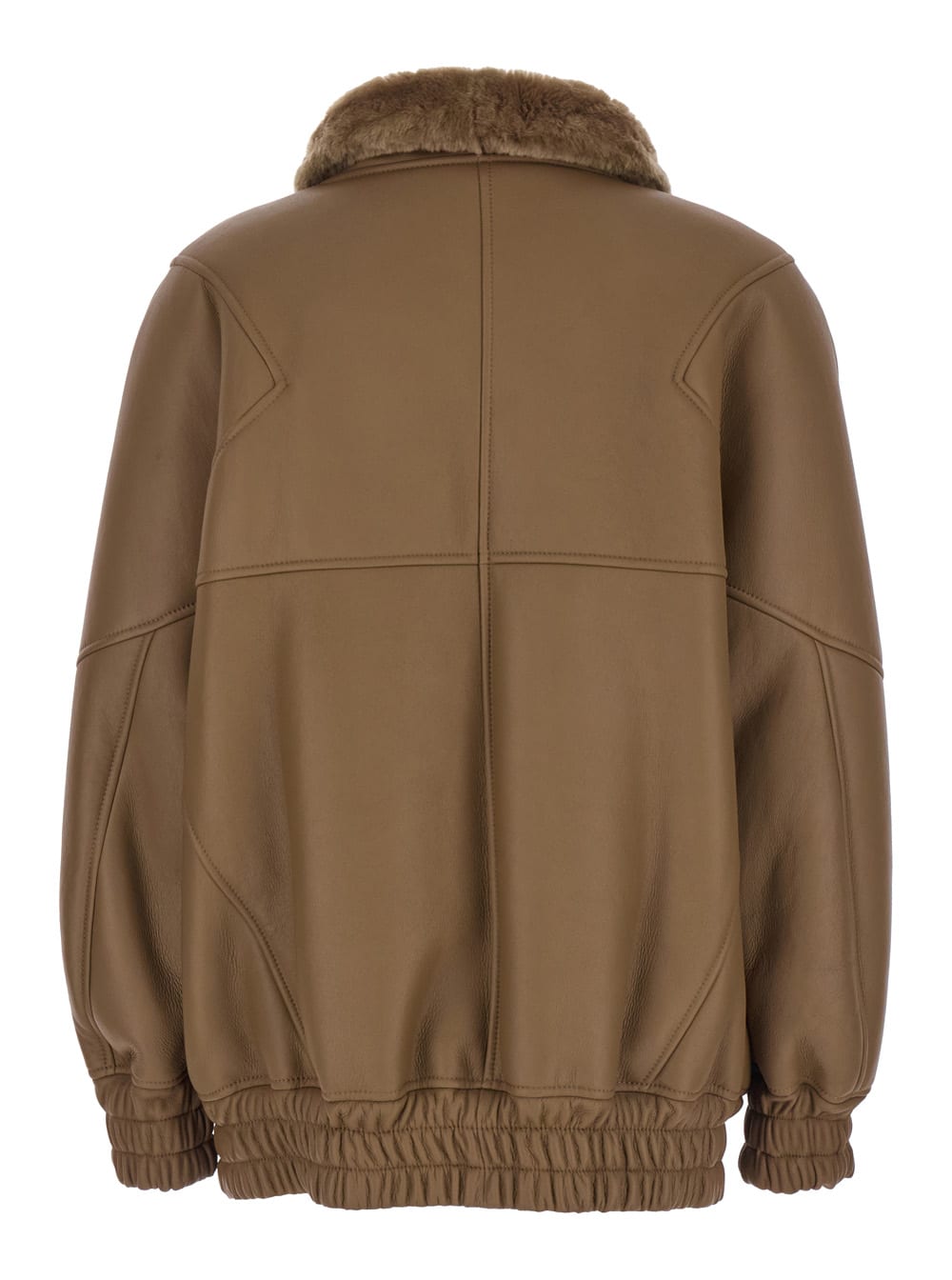 Blancha Brown Bomber Jacket With Fur Collar And Patch Pockets In Leather Woman In Brown