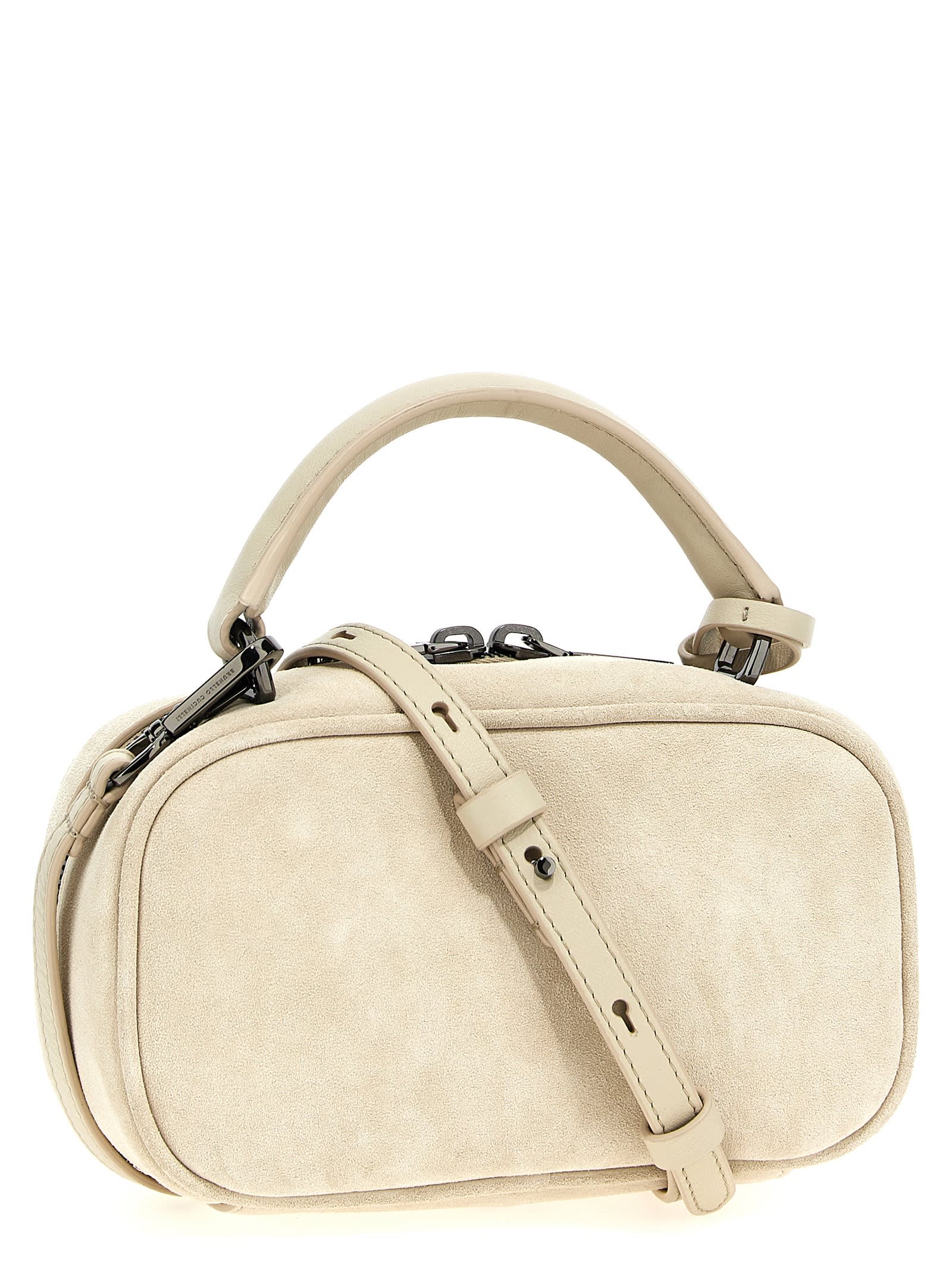 Brunello Cucinelli Small Handbag With Suede Finish And Detachable Strap In Beige