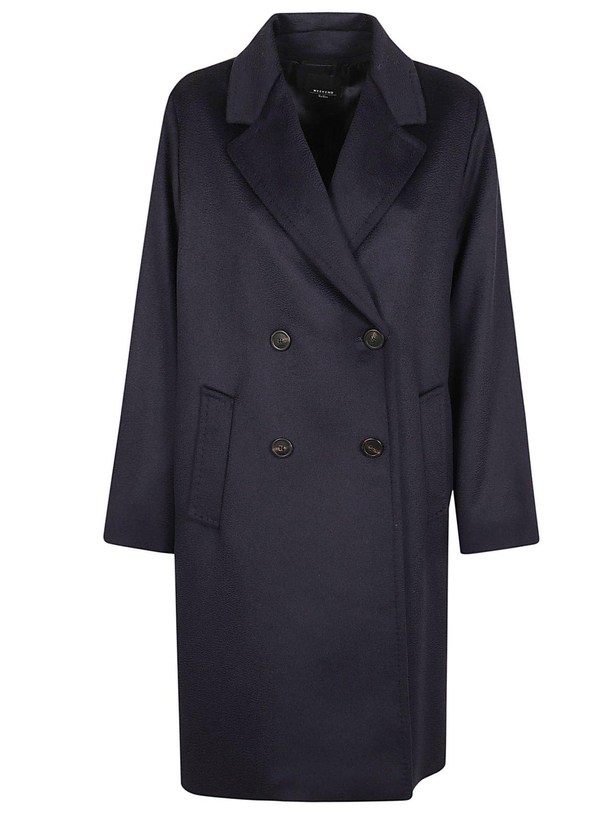 Shop Weekend Max Mara Zum Double-breasted Long-sleeved Coat In Blue