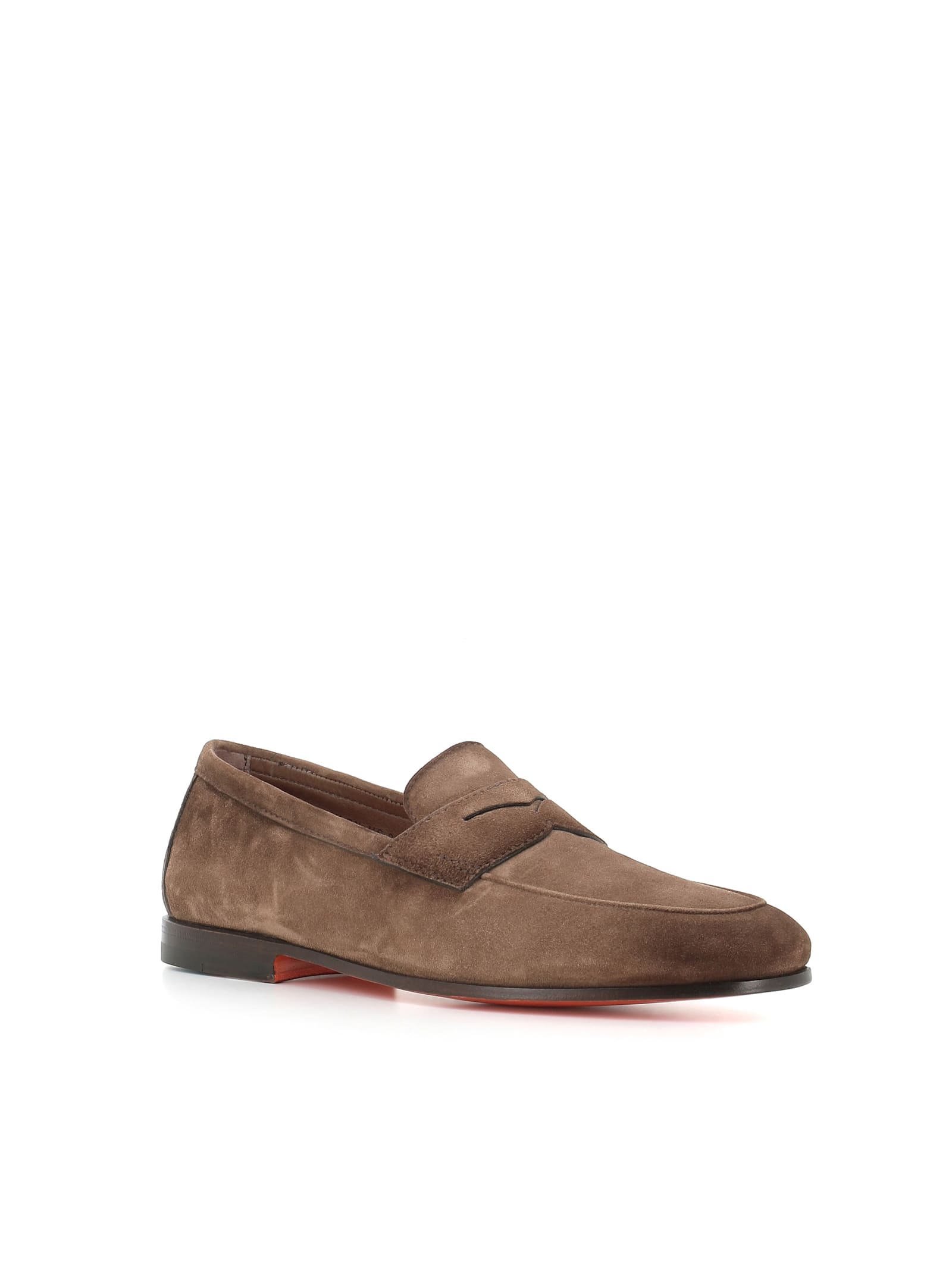Santoni Leather Moccasin Shoes In Beige