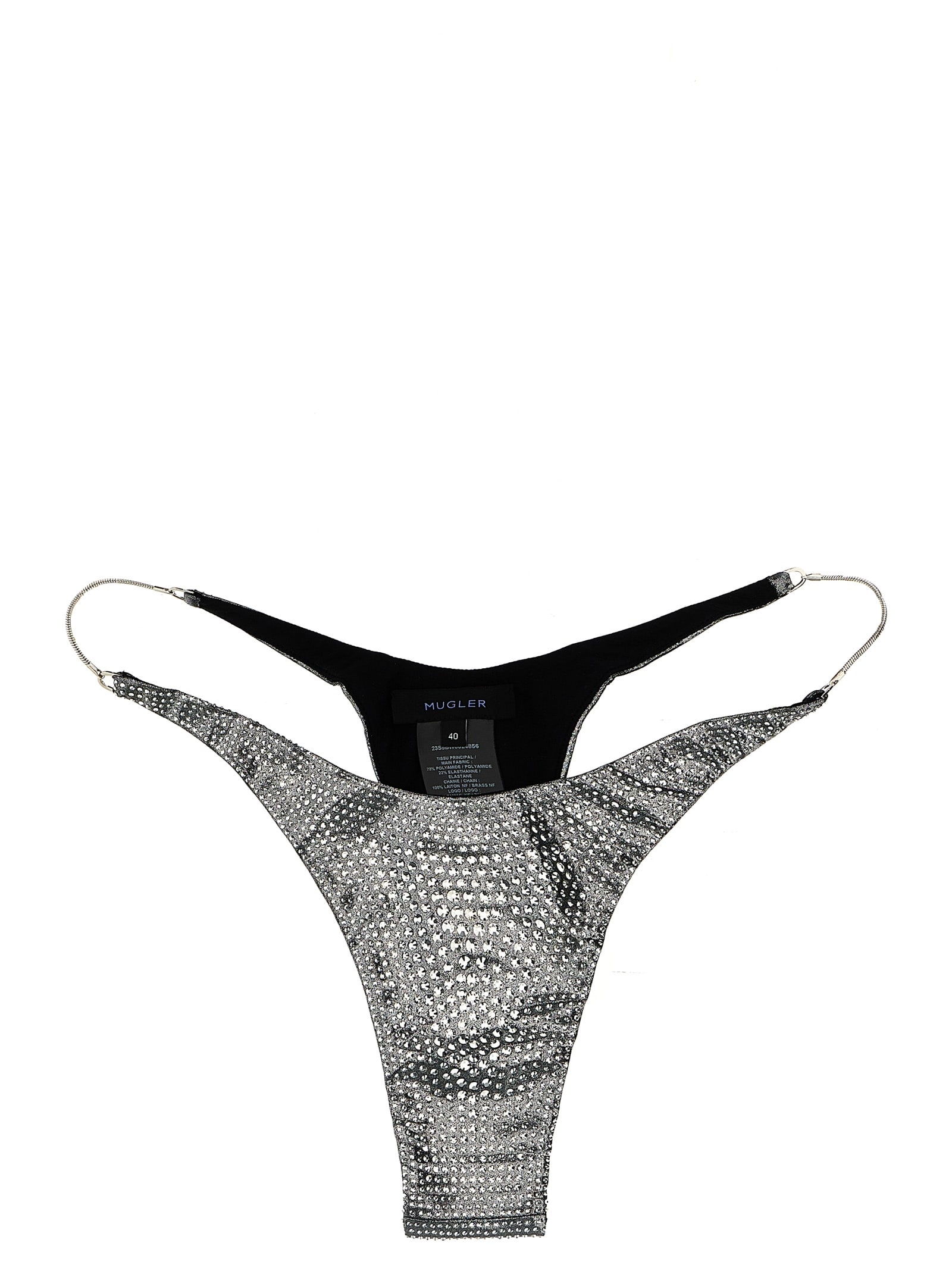 Shop Mugler Rhinestone Bikini Briefs In Gray