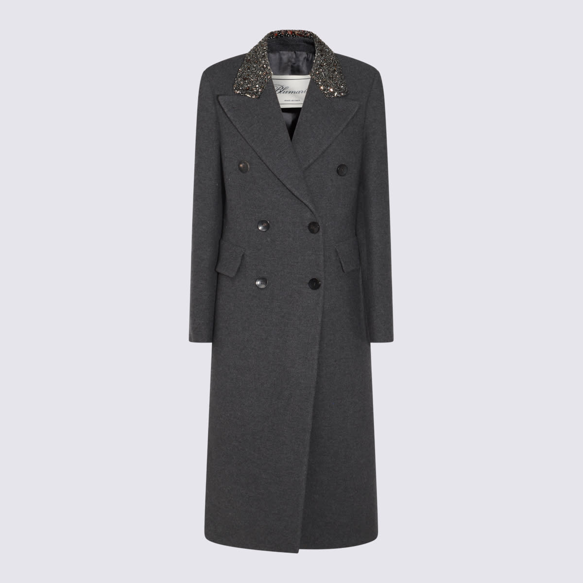 Shop Blumarine Grey Wool Coat In Dark Shadow Grey