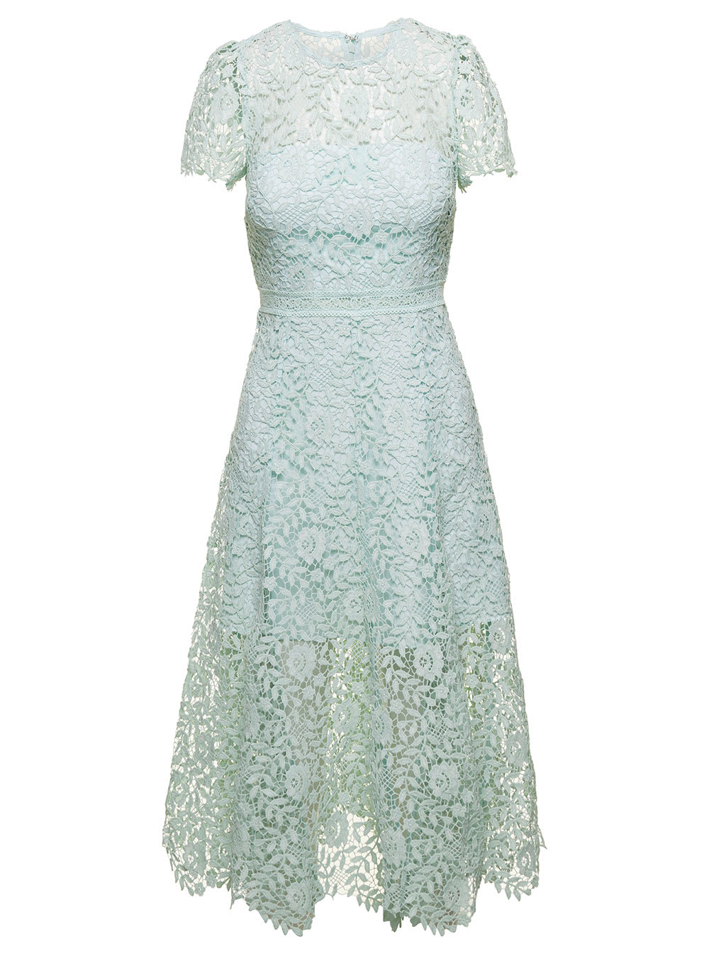 SELF-PORTRAIT FLORAL EMBROIDERY DETAIL MIDI DRESS IN LIGHT-BLUE LACE WOMAN