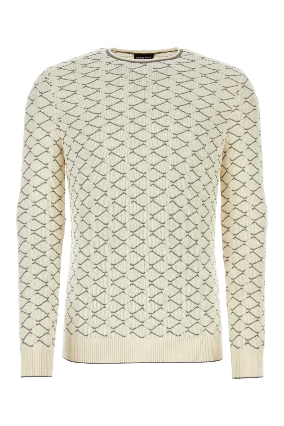 Shop Giorgio Armani Ivory Cotton Blend Sweater In Beige