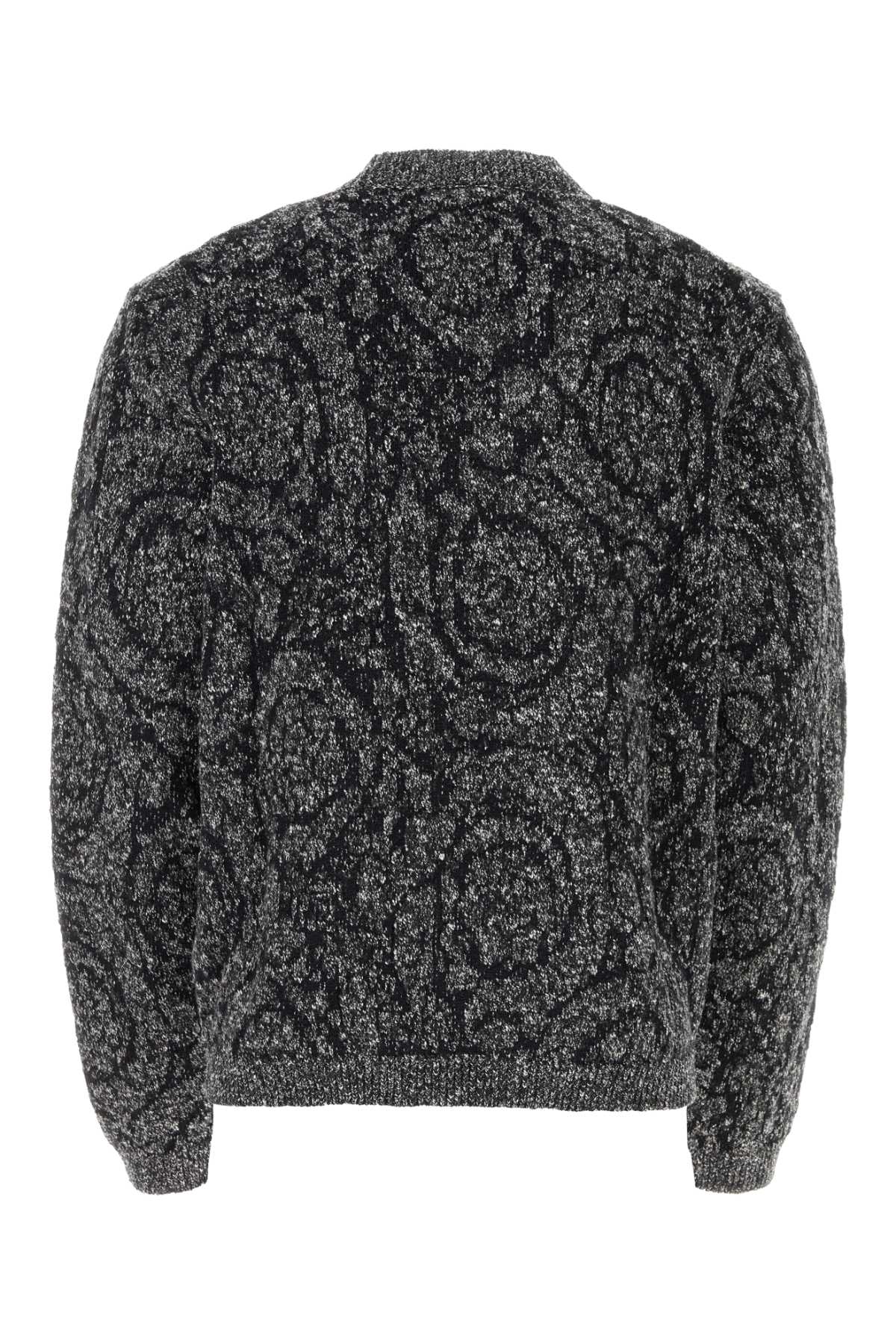 Shop Versace Embroidered Cotton Blend Sweater In Black