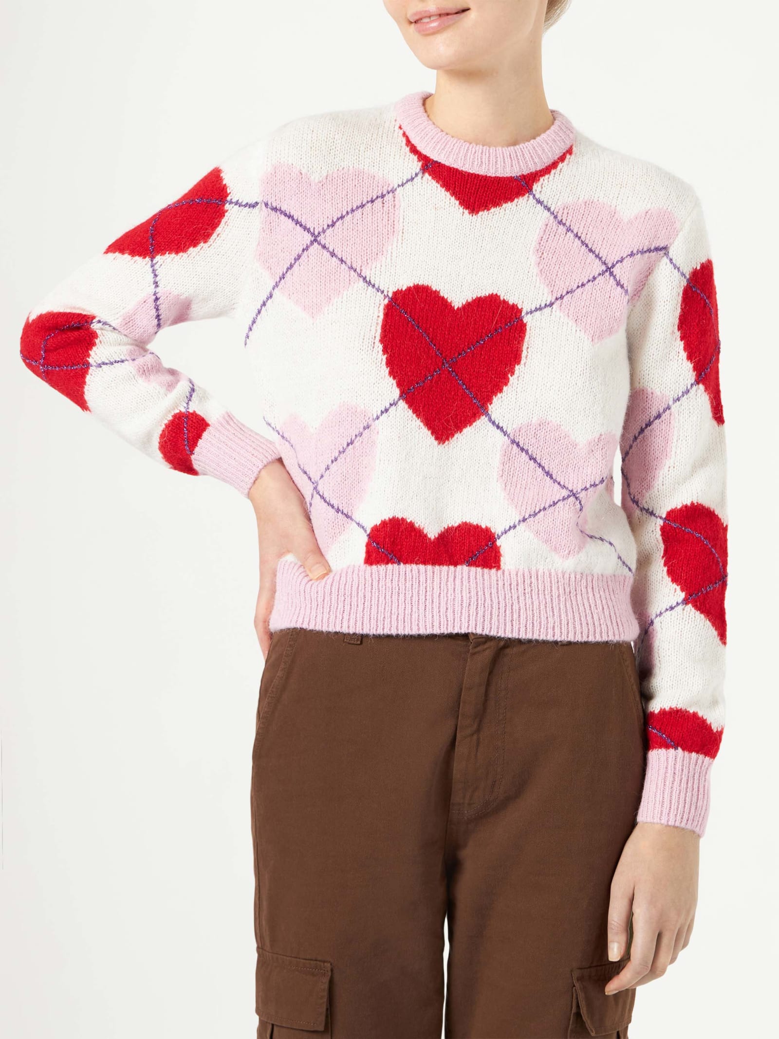MC2 Saint Barth Woman Brushed Cropped Sweater With Heart Pattern