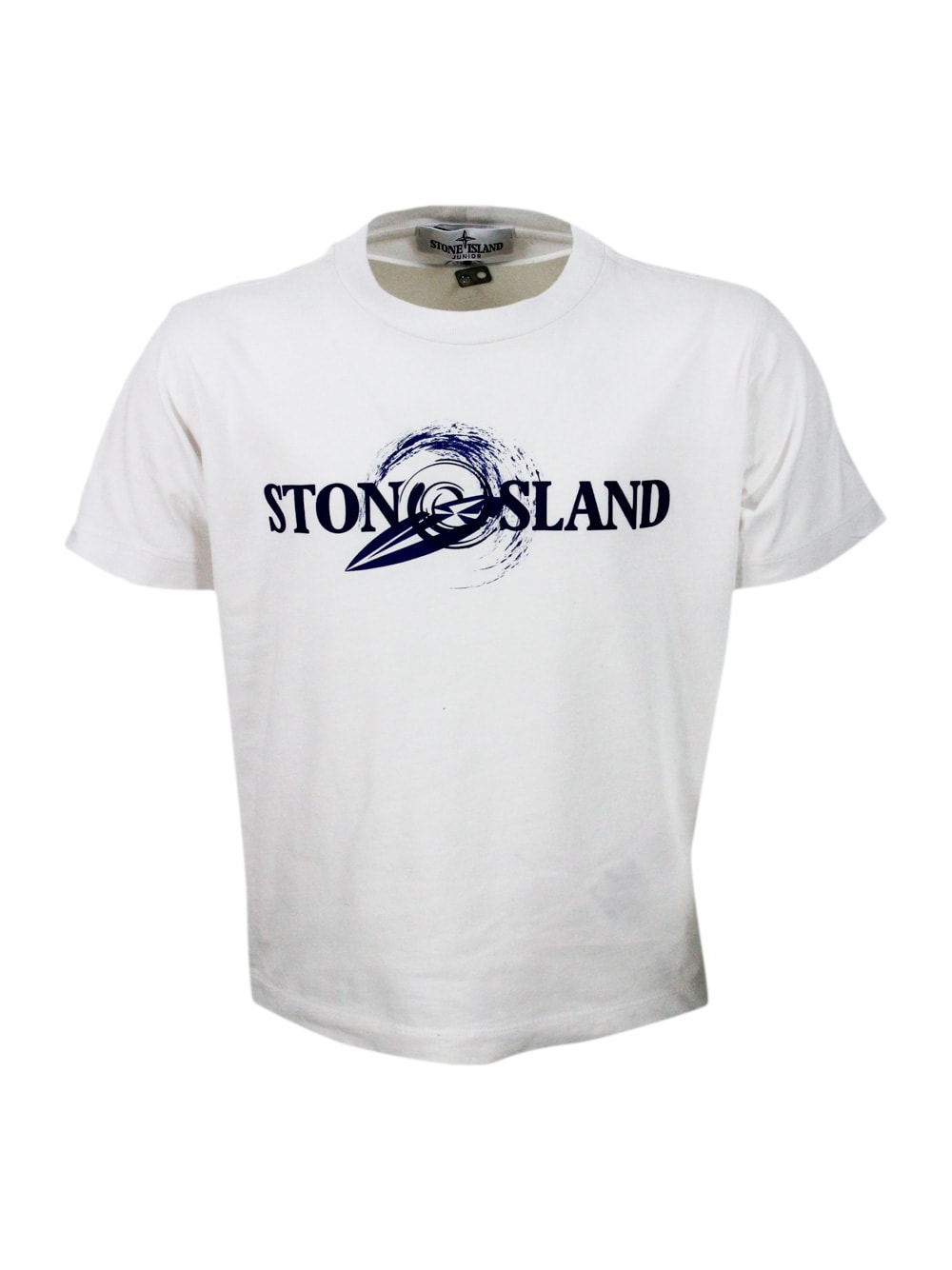 Stone Island Crew-neck Short-sleeved Cotton T-shirt With Rubberized Logo On The Front In White