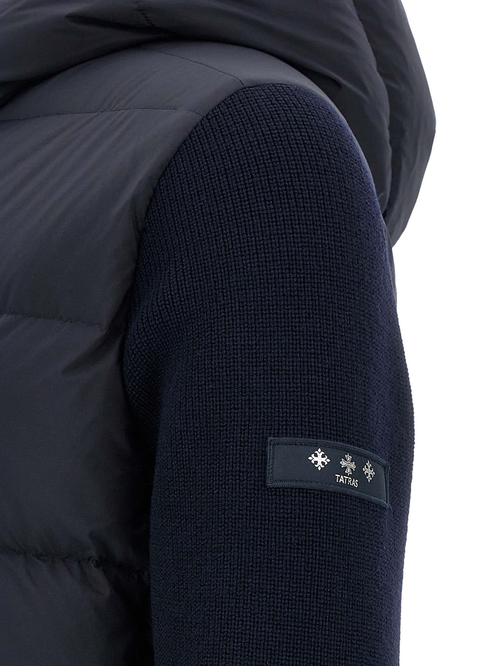 Tatras Keitie Black Down Jacket With Drawstring Hood And Logo Patch On The Side In Tech Fabric Man In Blue