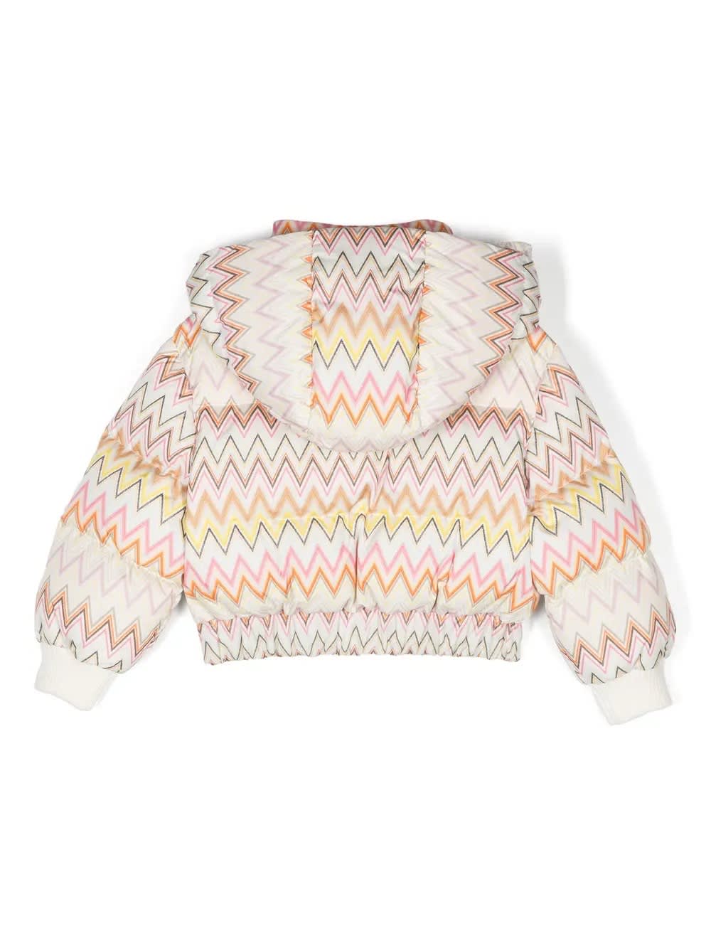 MISSONI WHITE DOWN JACKET WITH MULTICOLOURED ZIGZAG PATTERN 