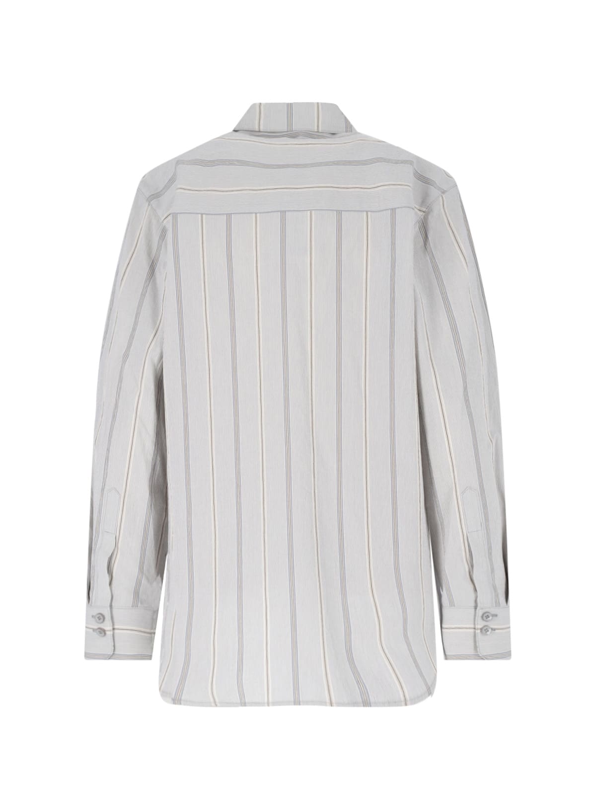 Low Classic Striped Collared Neck Long Sleeves Top In Gray