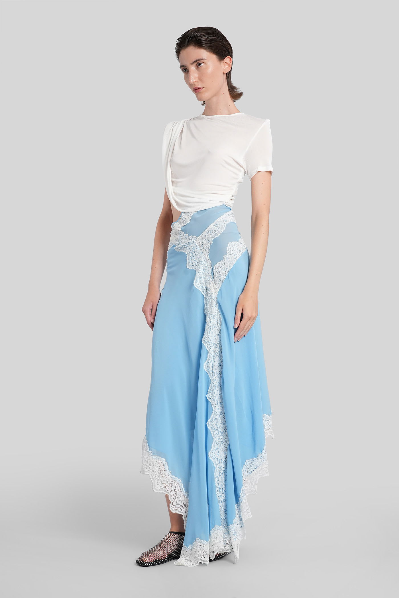 Christopher Esber Verve Asymmetric Lace-trimmed Silk-georgette And Ribbed Jersey Dress In Multi