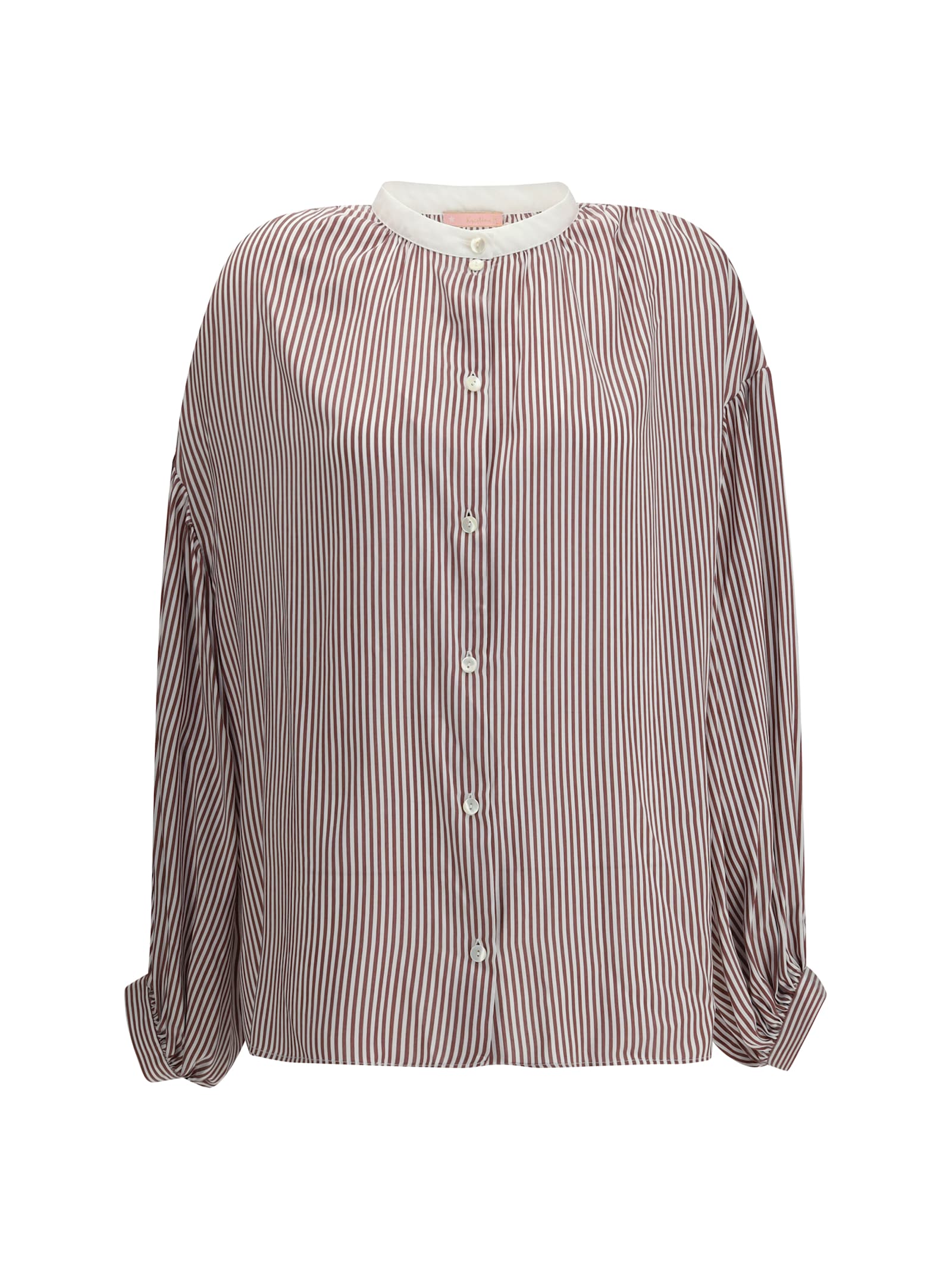 Kristina Ti Striped Shirt With Wide Sleeves In Brown