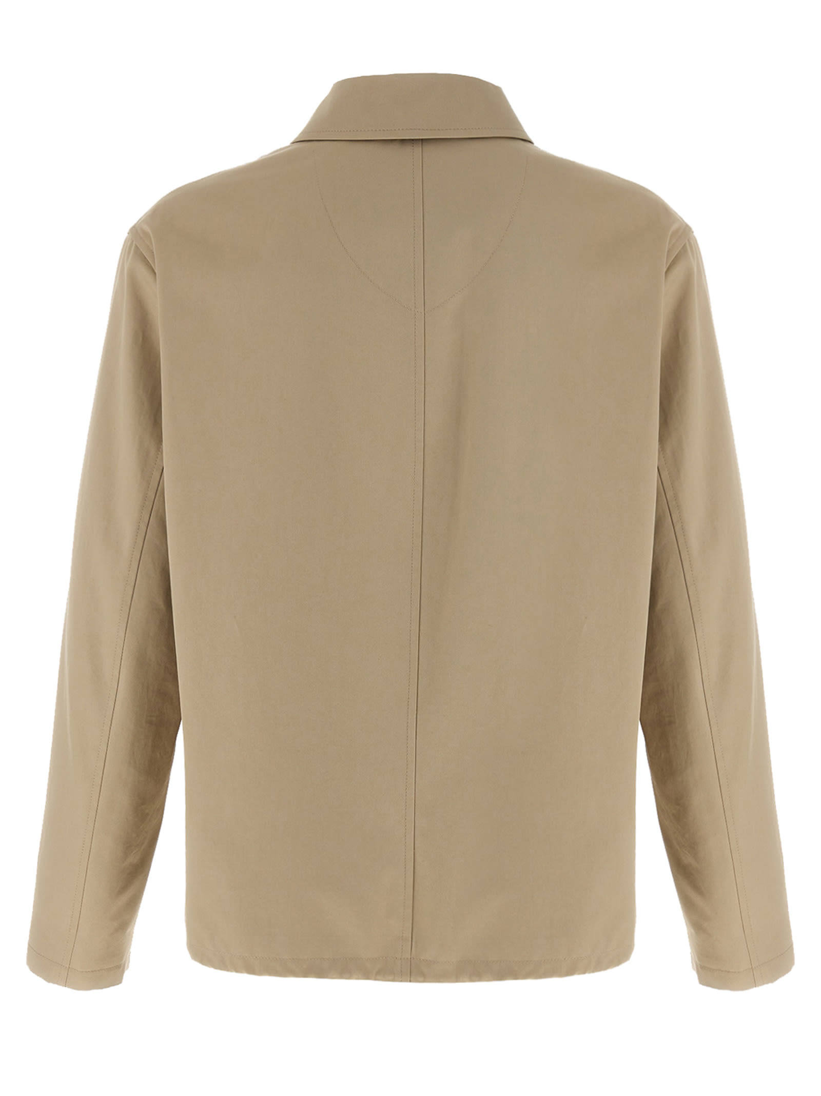 Burberry Gabardine Jacket With Collared Neck And Side Pockets In Beige