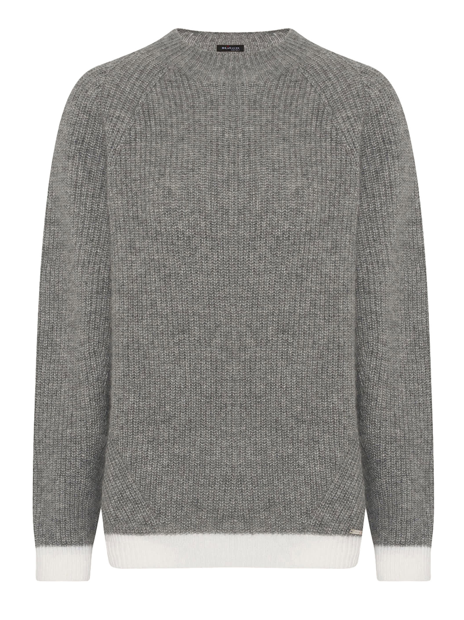 Kiton Jersey Turtleneck Cashmere In Grey/white