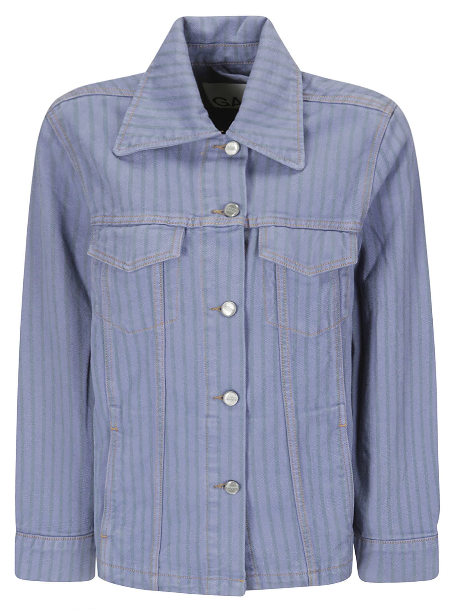 Shop Ganni Stripe Overdyed Denim Jacket In Country Blue