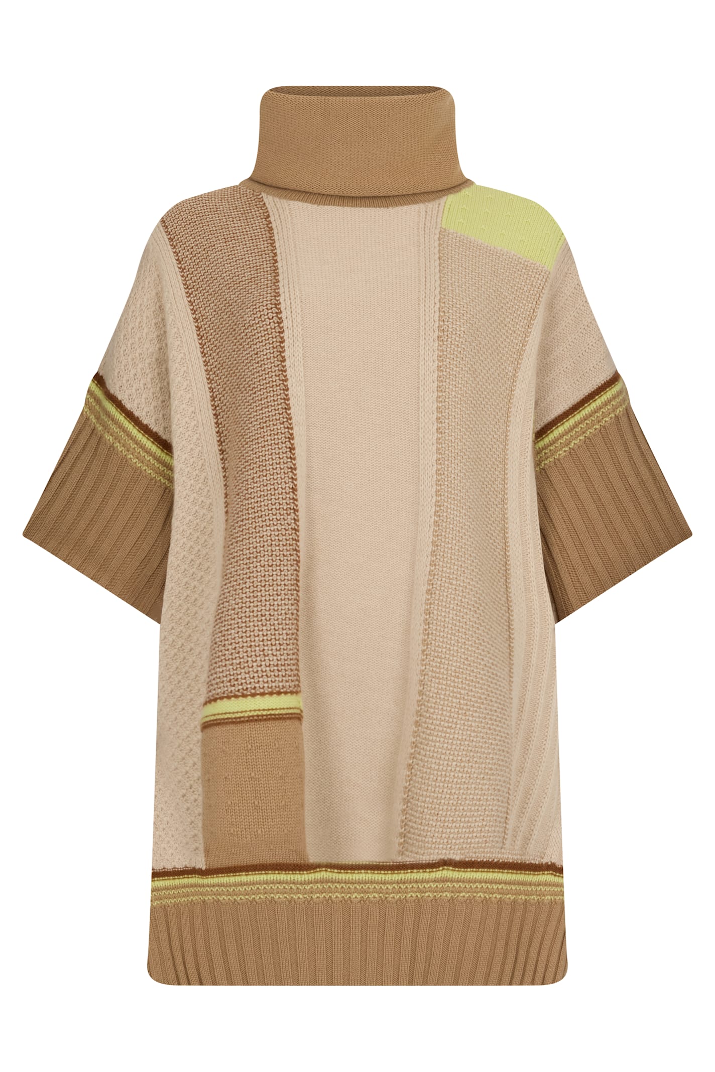 Malo Oversized Sweater With Short Sleeves In Shades Of Beige And Brown. Comfortable And Sophisticated Design.