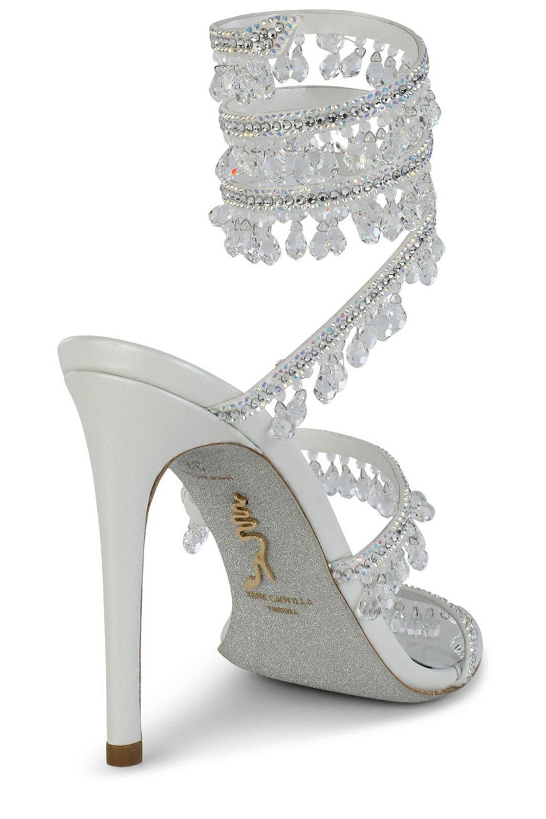 Shop René Caovilla Embellished Ankle Strap Sandals In Grey