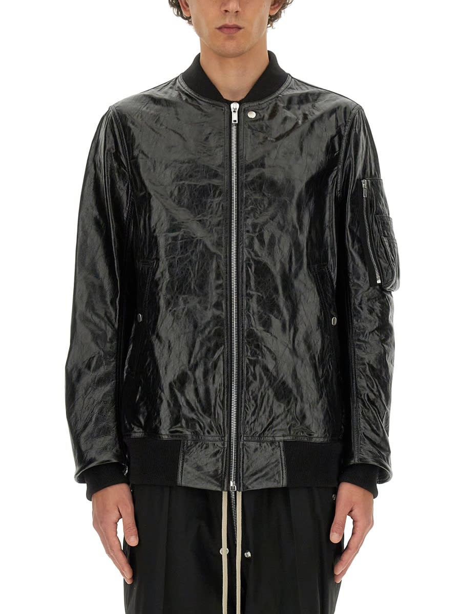 Shop Rick Owens Leather Bomber Jacket In Black