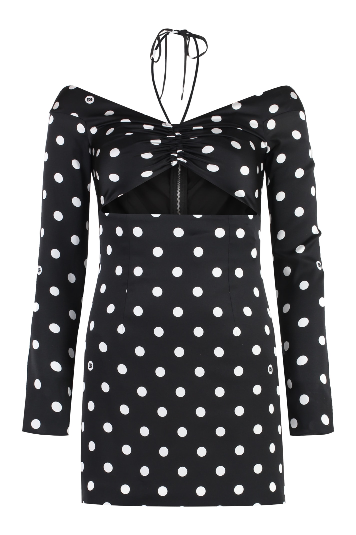 Shop Dolce & Gabbana Polka-dot Print Silk Mini Dress In Nero