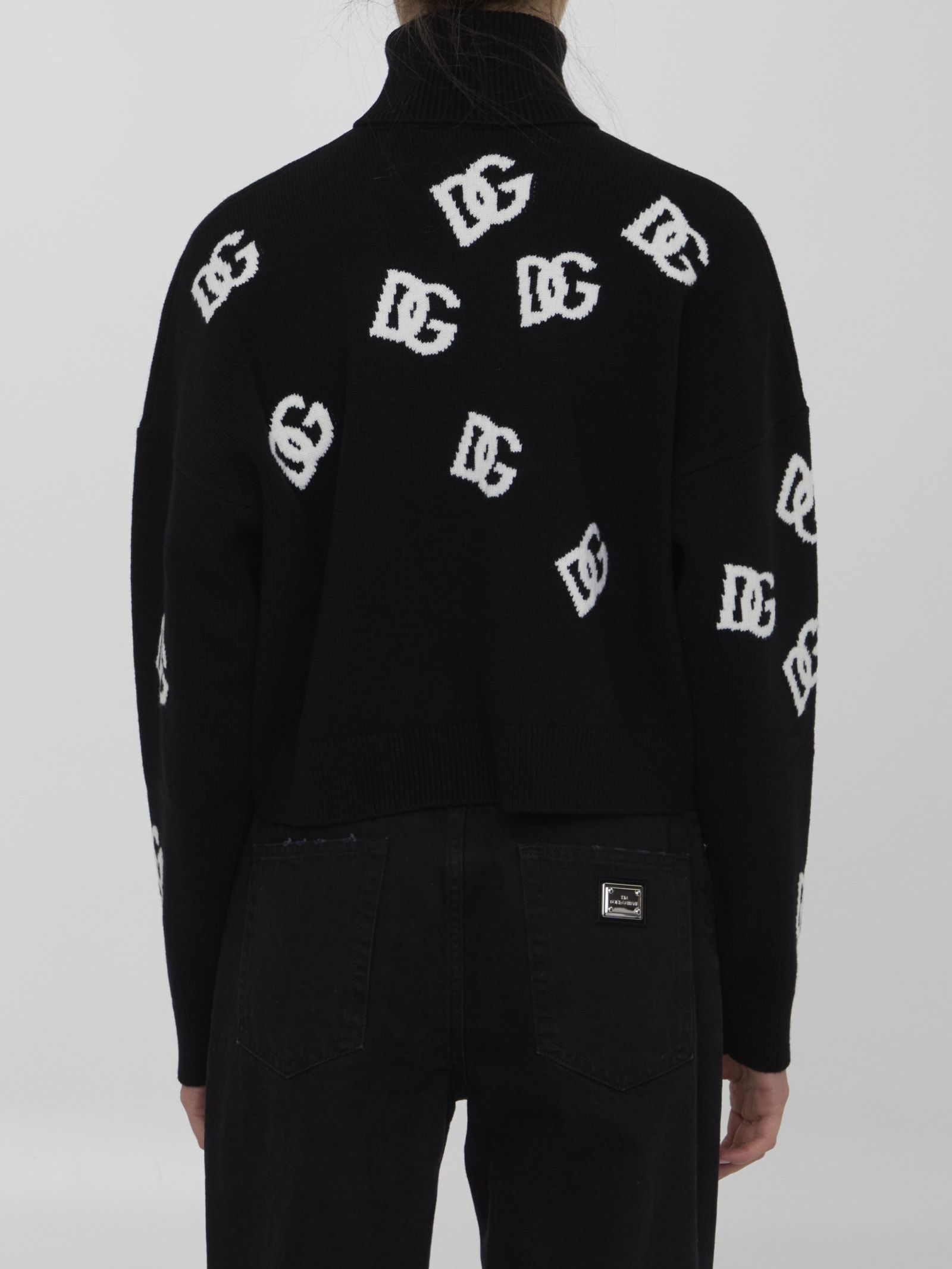 Shop Dolce & Gabbana Turtleneck Sweater With Dg Logo In Black