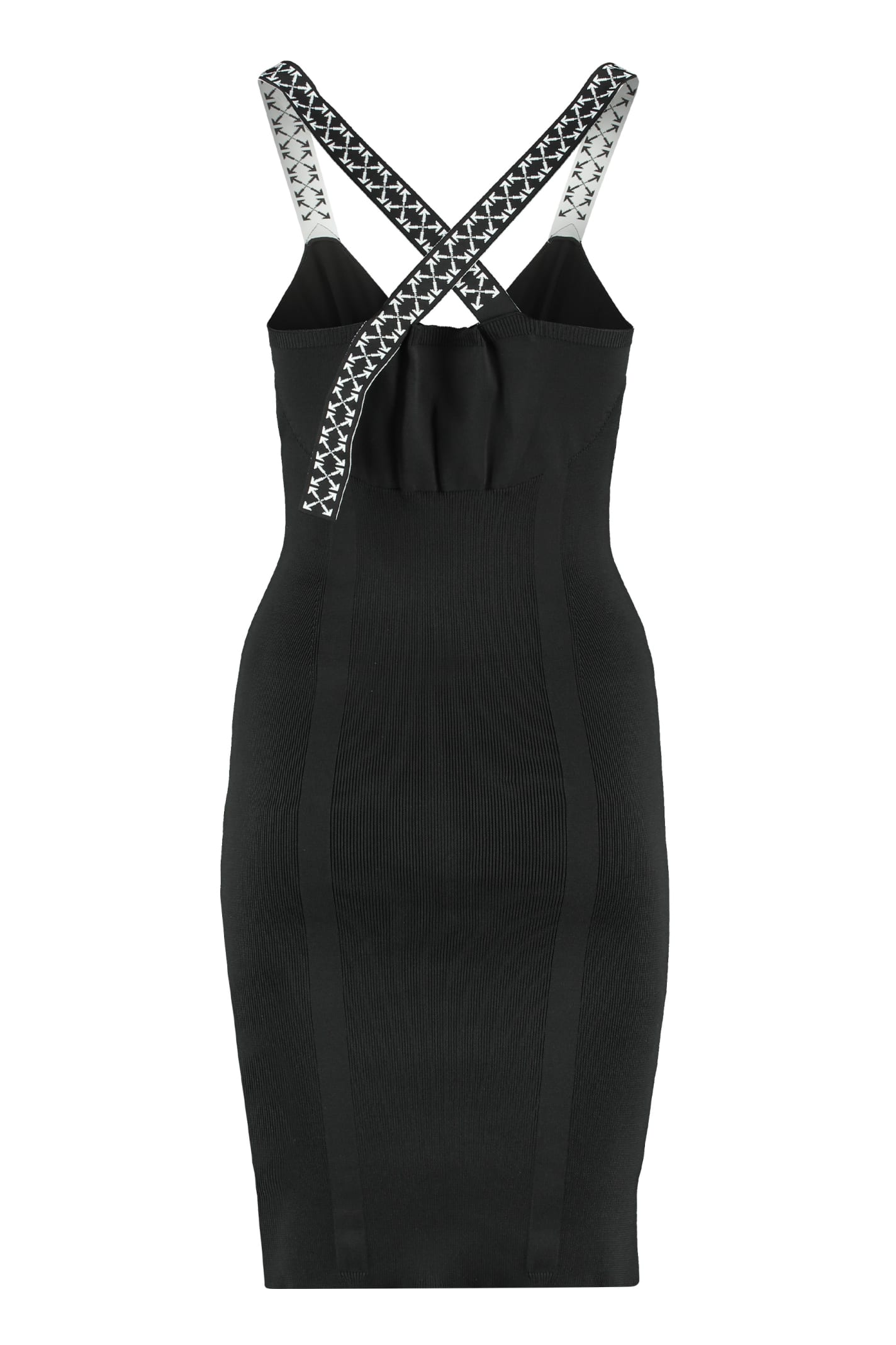 Off-white Ribbed Knit Dress In Black | ModeSens