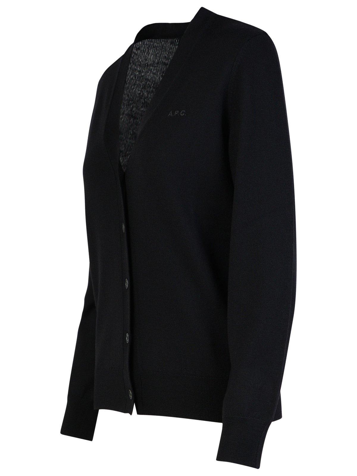 Shop Apc Logo Embroidered Knit Cardigan In Lzz Black