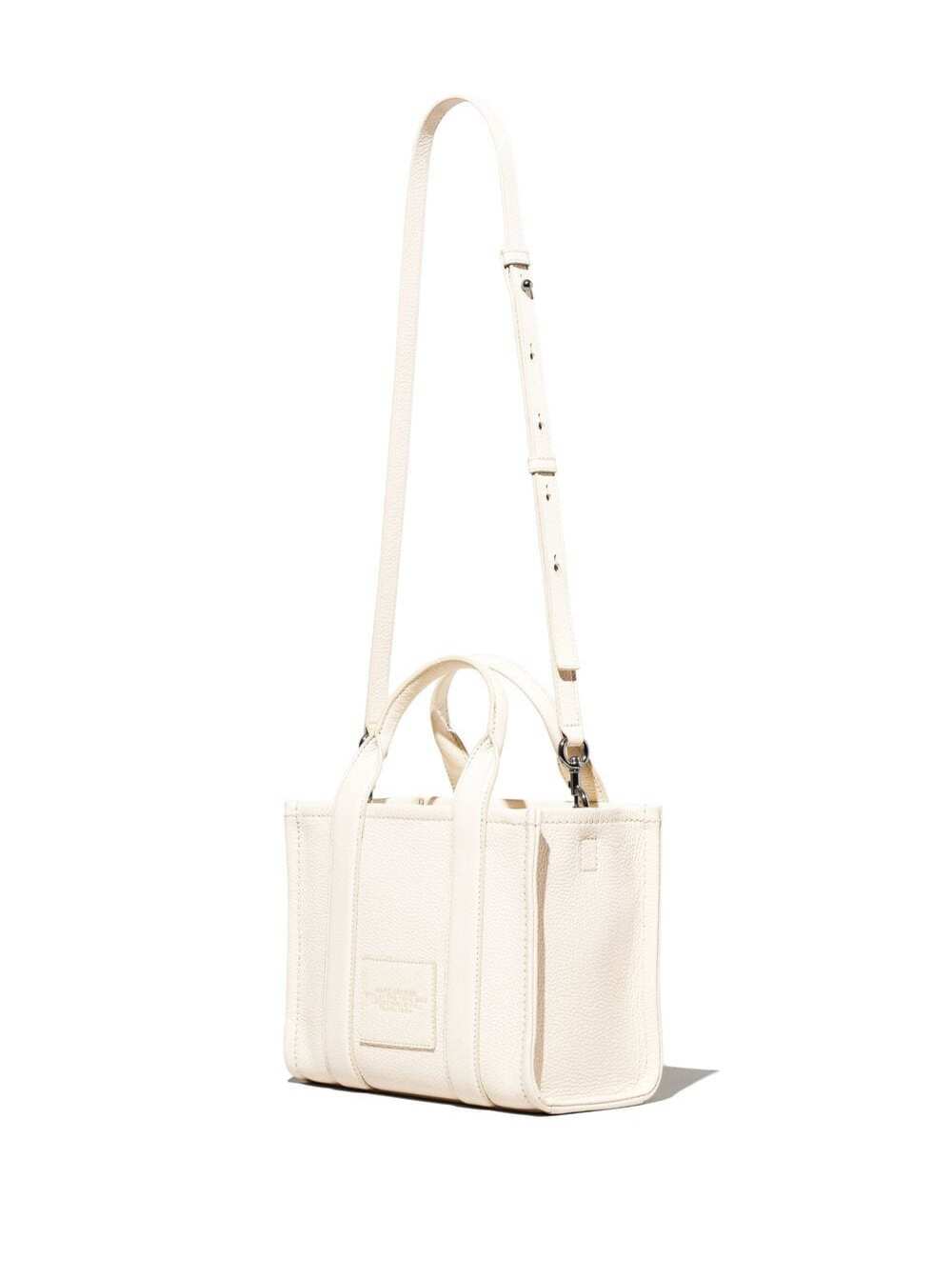 Shop Marc Jacobs The Mini Tote Bag White Shoulder Bag With Logo In Grainy Leather Woman In Grey