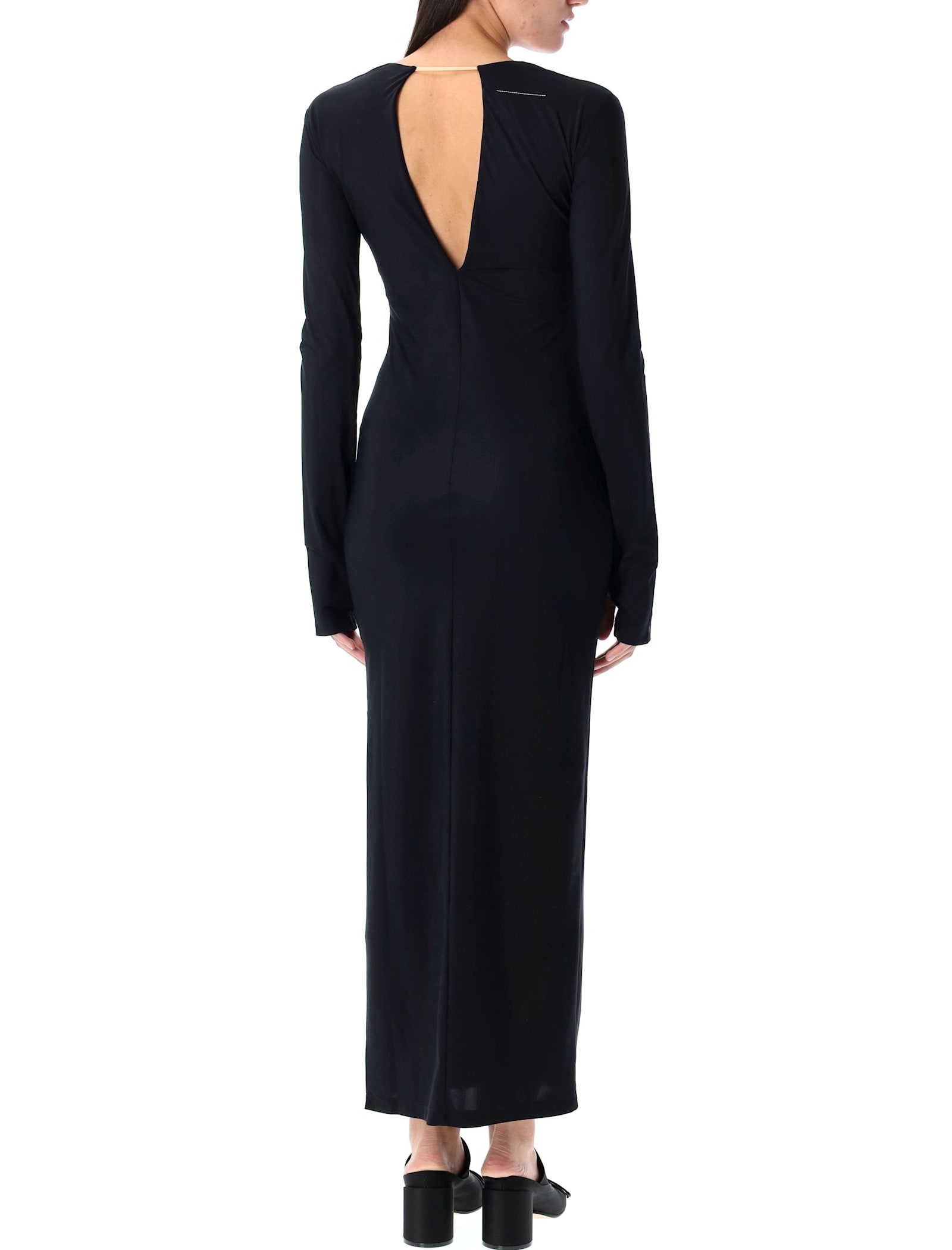 Mm6 Maison Margiela V-neck Long Dress In Black