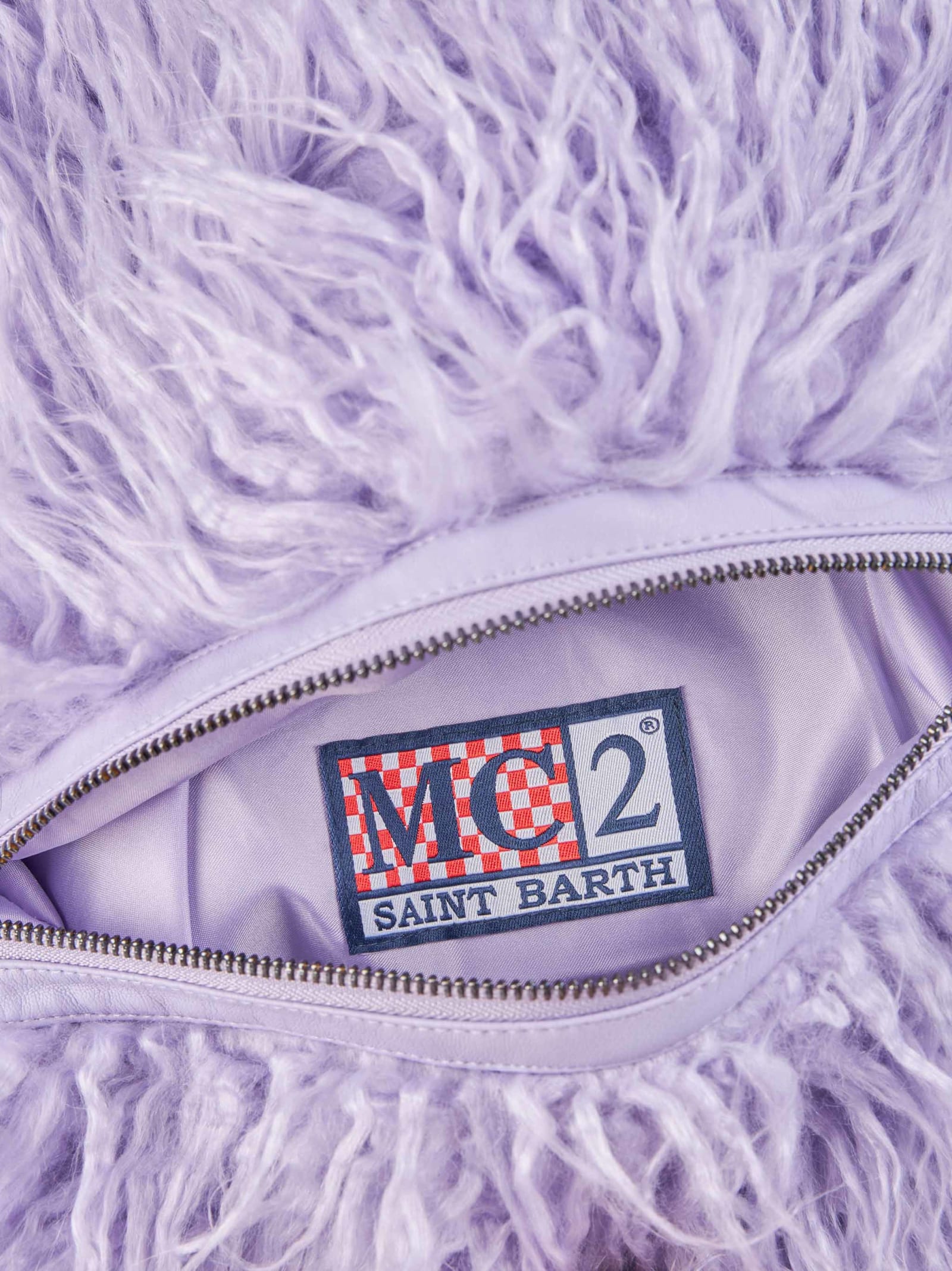 Mc2 Saint Barth Lilac Furry Mildred Pochette With Saint Barth Embroidery In Pink