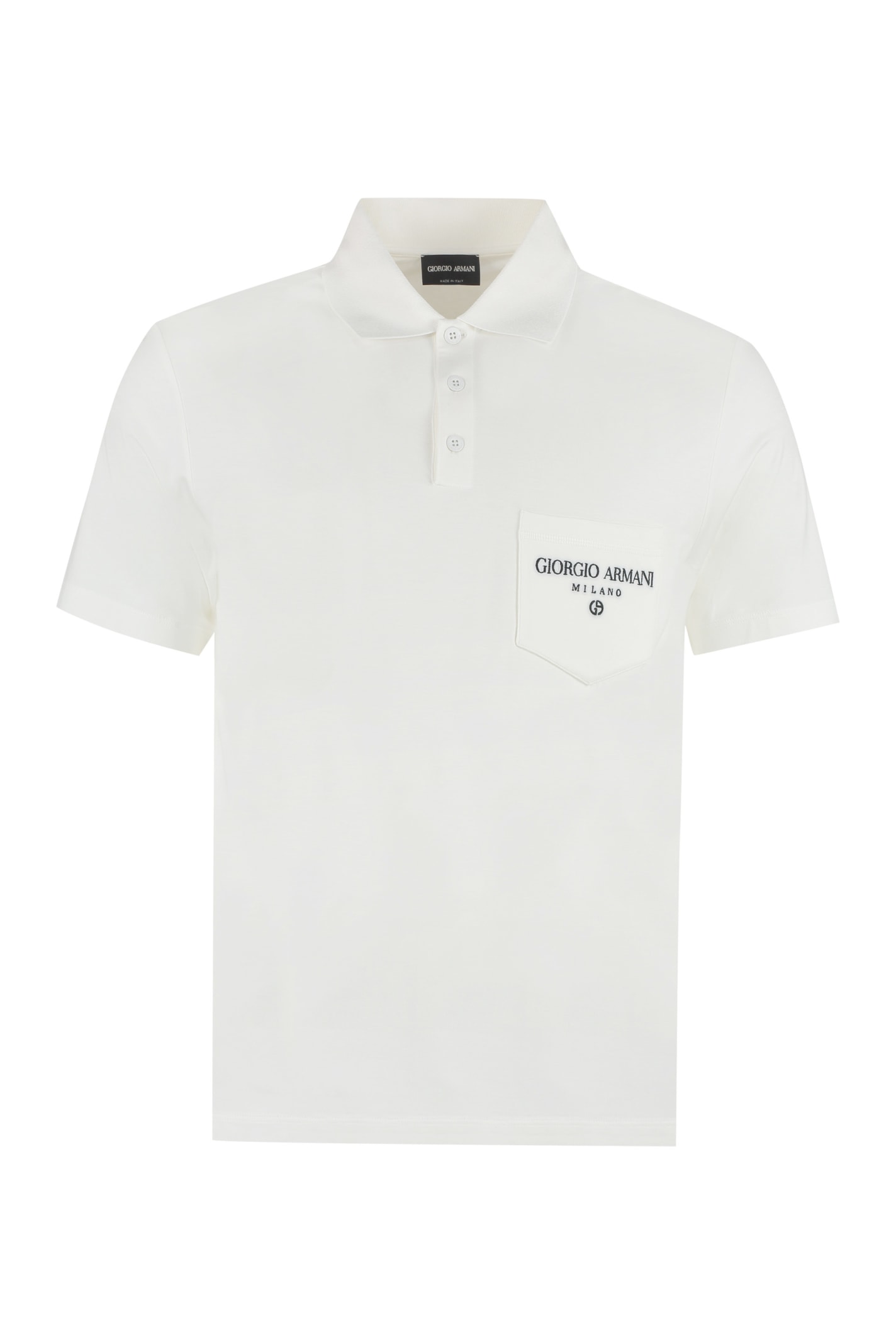 Giorgio Armani Logo Cotton Polo Shirt In White Ottico