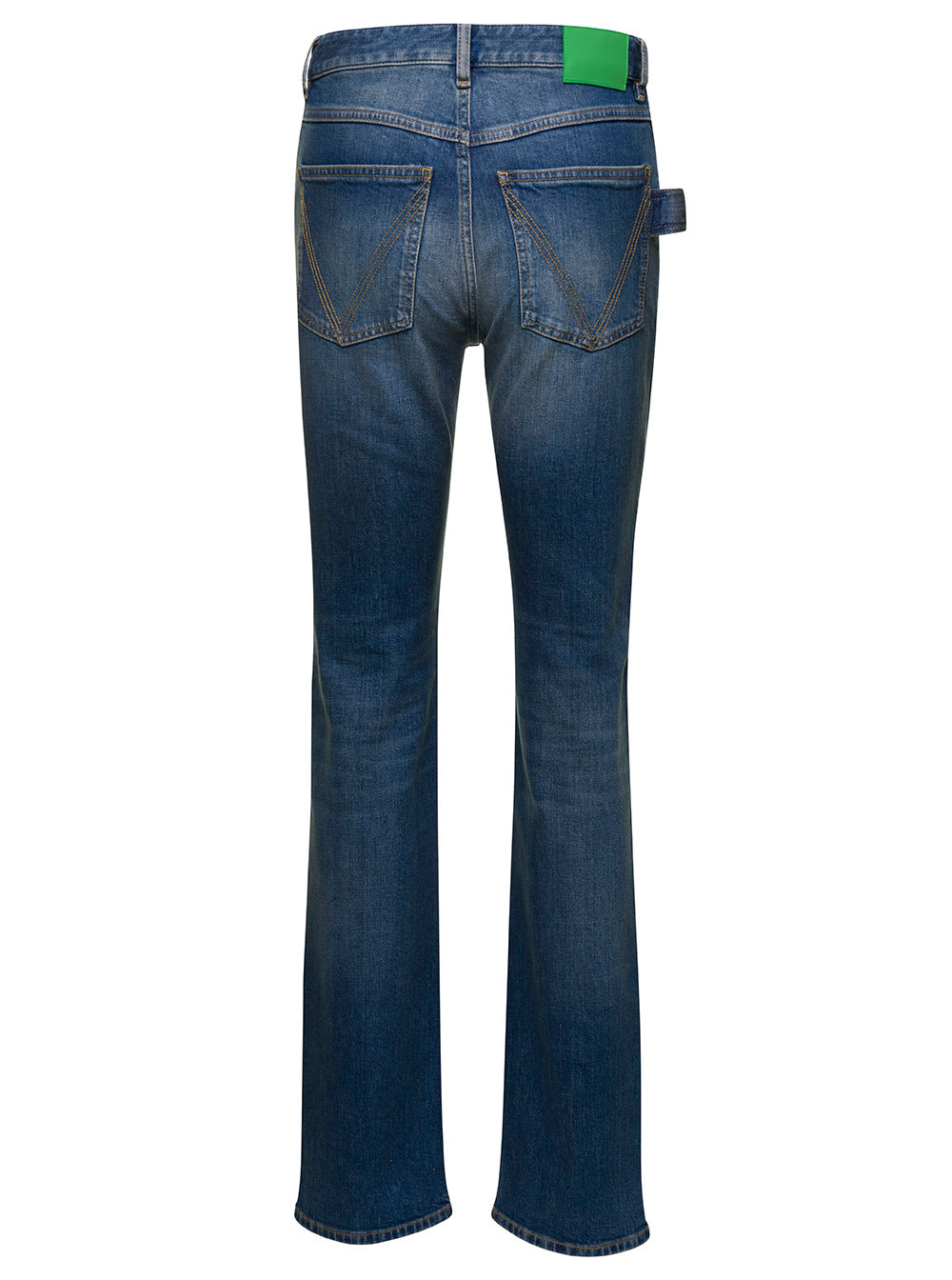 Shop Bottega Veneta Medium Washed Five-pocket Style Jeans With Logo Patch In Cotton Denim Woman