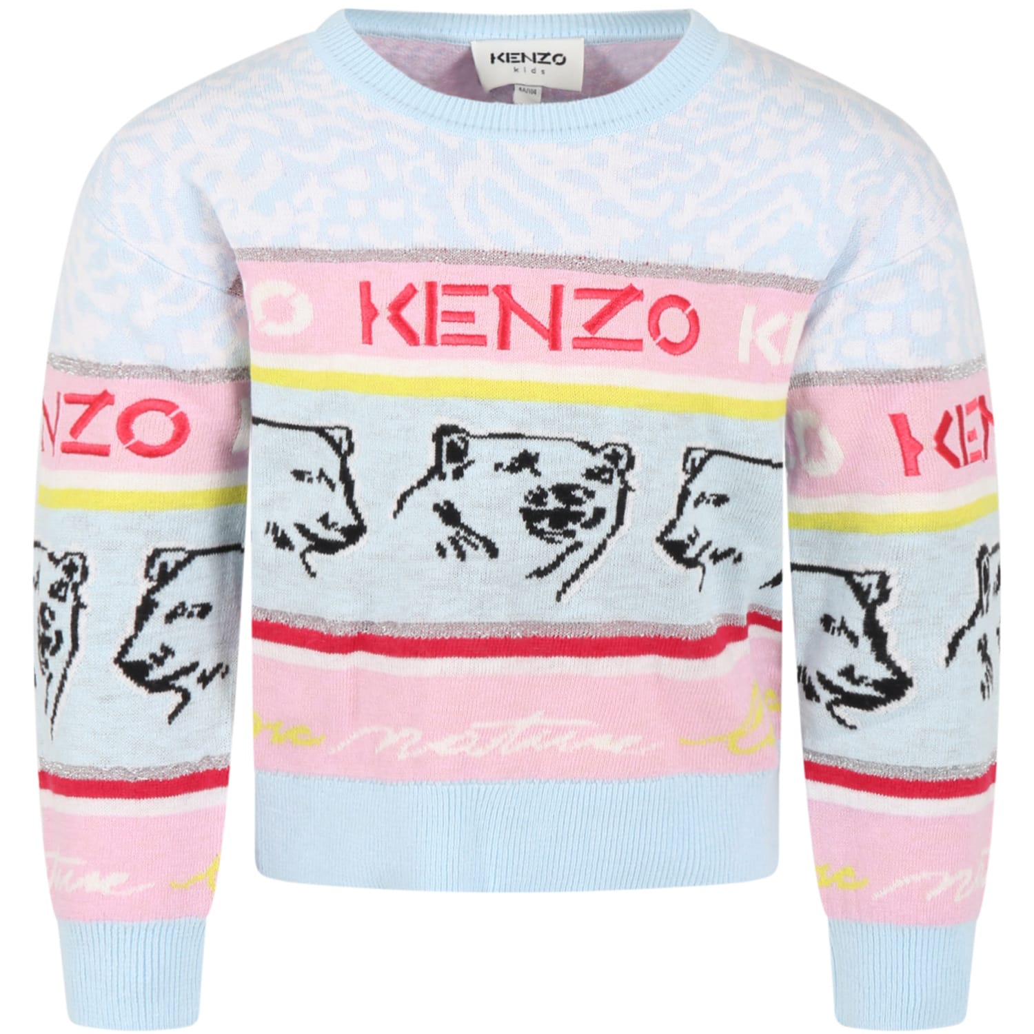 Kenzo Kids Light Blue Sweater For Girl With Logos