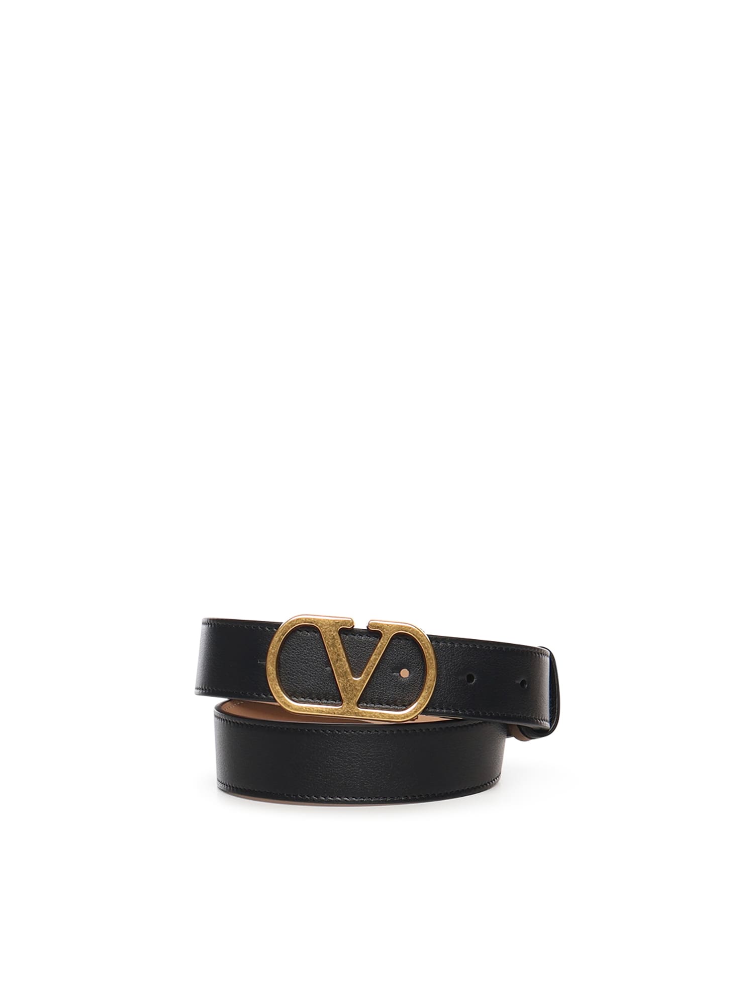 Valentino Vlogo Reversible Belt In Polished Calfskin In Black