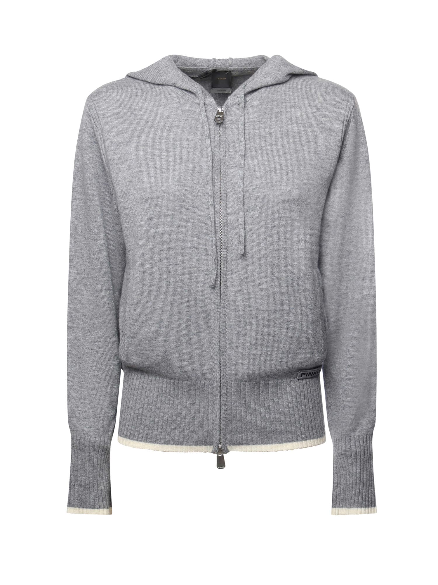 Pinko Cashmere-blend Sweater With Hood And Zip In Gray