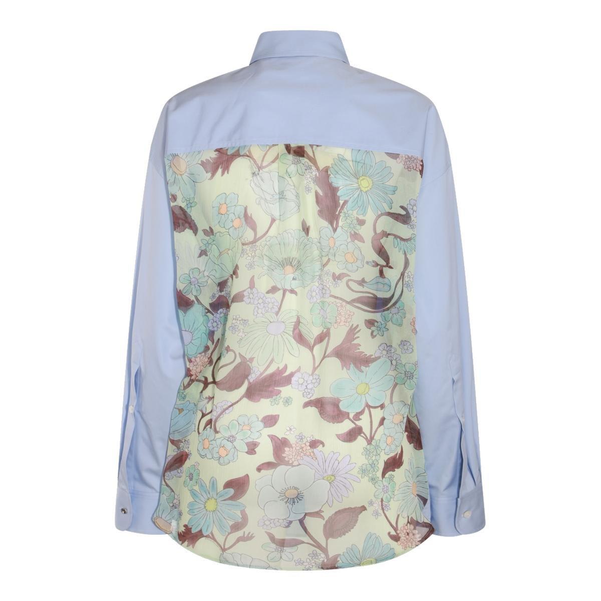 Shop Stella Mccartney Buttoned Curved Hem Panelled Shirt In Clear Blue