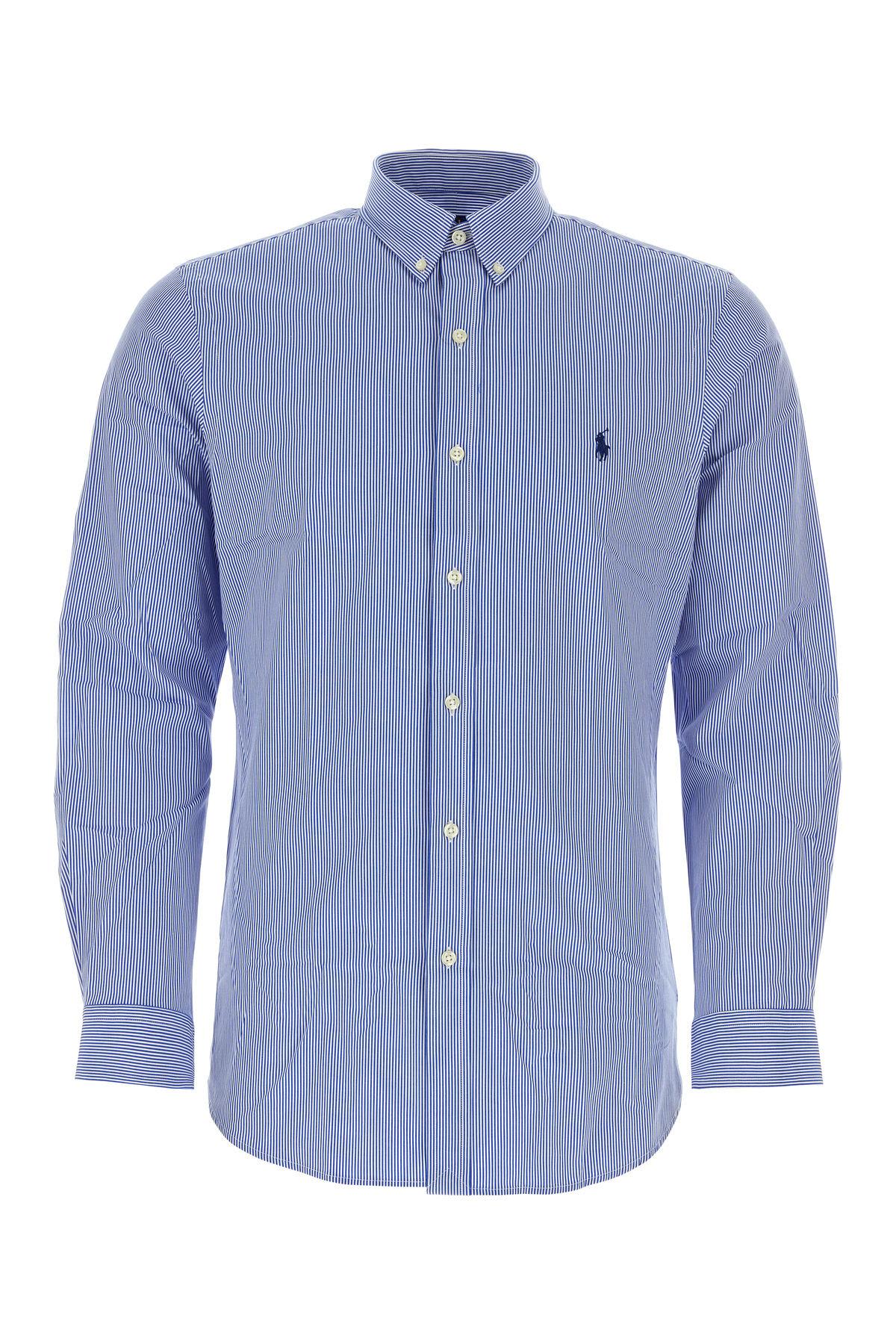 Shop Ralph Lauren Embroidered Stretch Poplin Shirt In Blue White