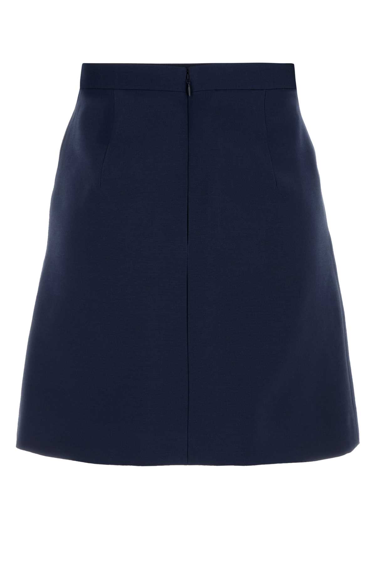Valentino Wool Blend Skirt With Bow And Front Pockets In Blue