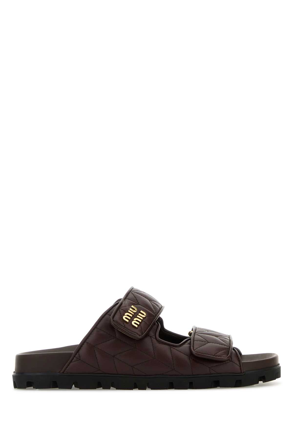 Miu Miu Chocolate Nappa Leather Slippers In Brown