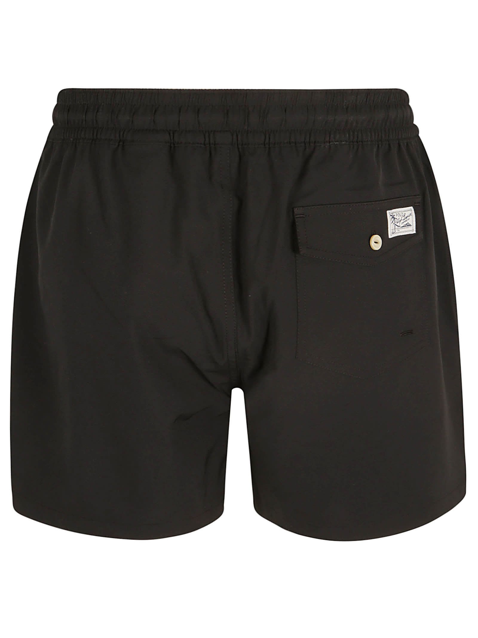 Shop Ralph Lauren Logo Embroidered Elastic Drawstring Waist Swim Shorts In Polo Black