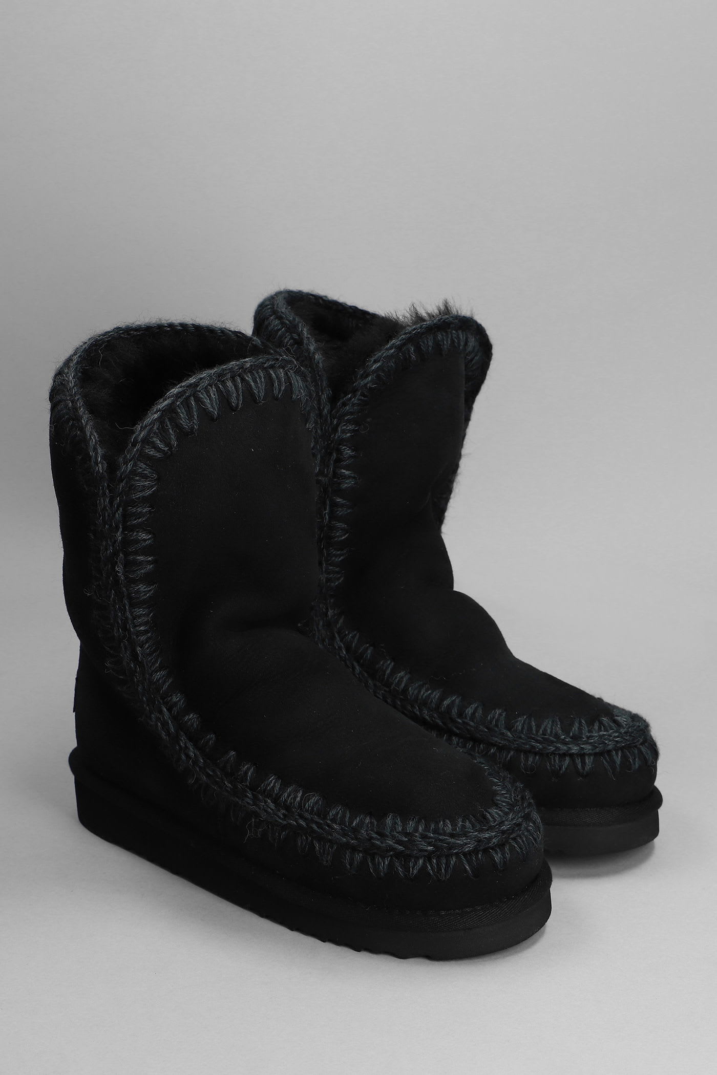 Mou Eskimo 24 Low Heels Ankle Boots In Black Suede In Black