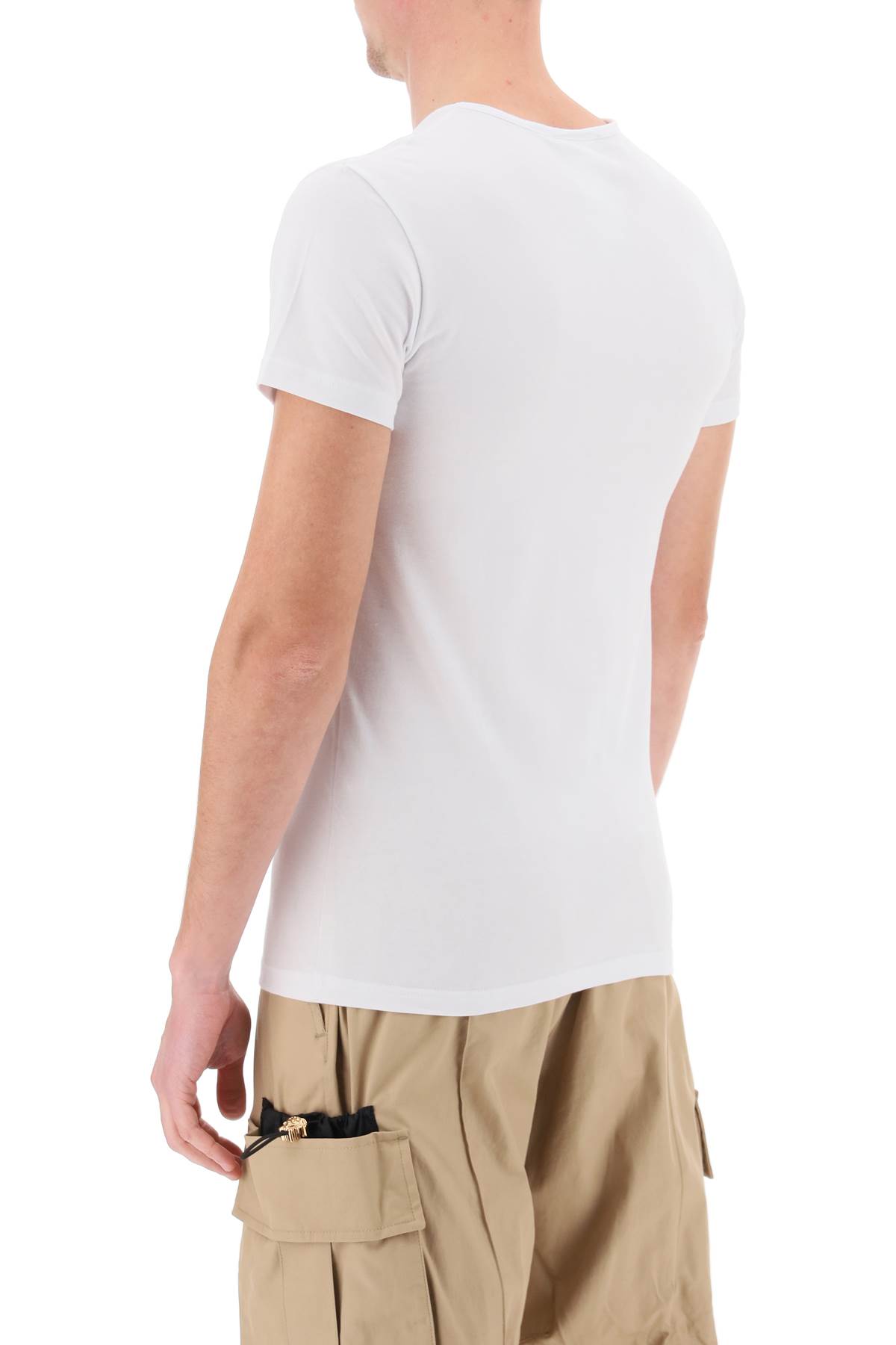 Versace White Crewneck T-shirt With Medusa Print On The Front In Cotton Stretch Man In Optical White