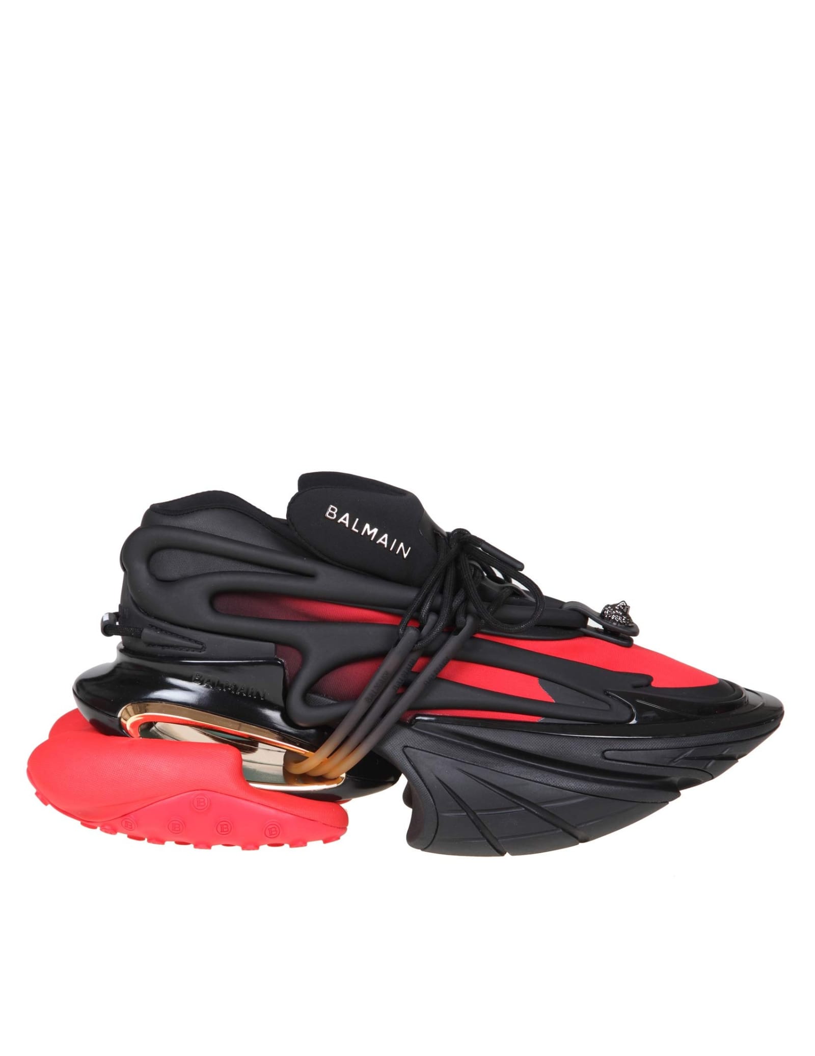 Balmain Unicorn Low-top Trainers In Neoprene And Leather In Black/red