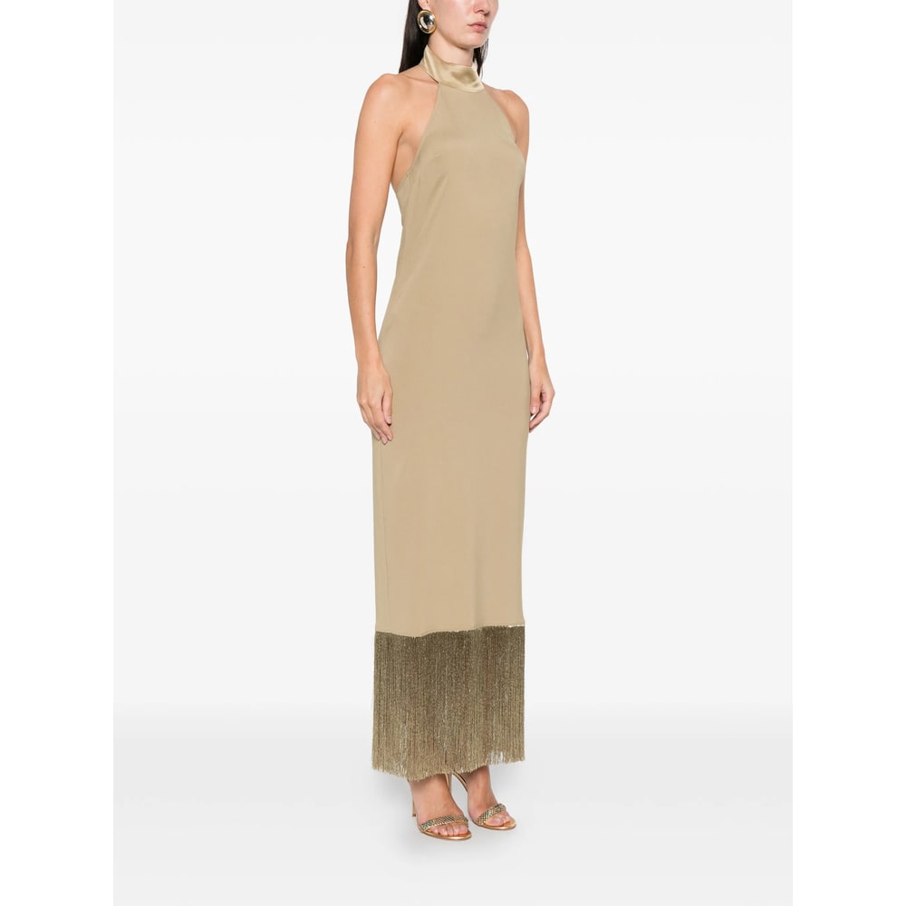 Taller Marmo Fringed-trim Halterneck Maxi Dress In Neutral