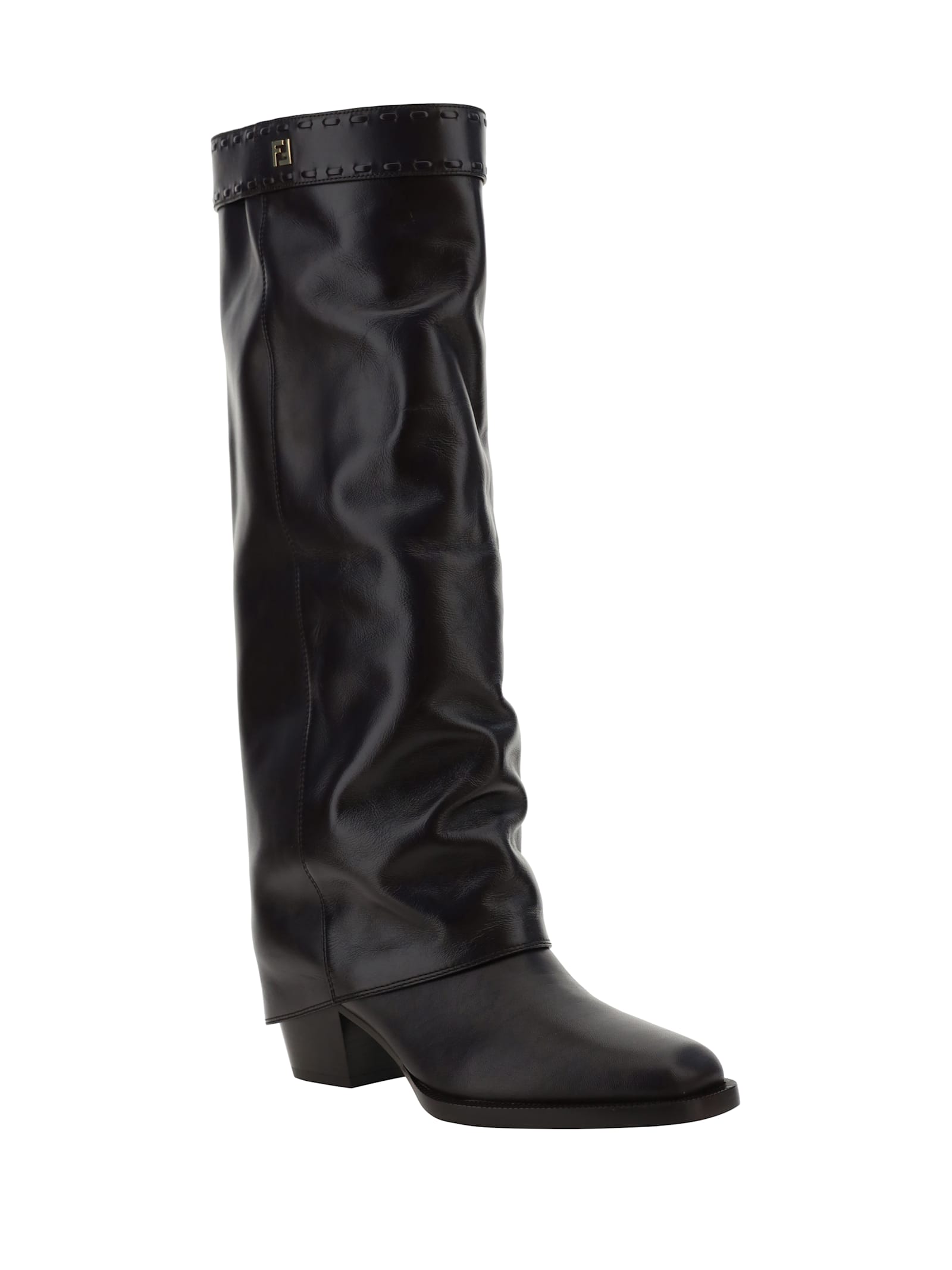 Fendi Black Leather Boots In Mosto
